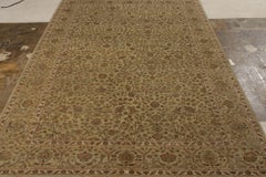 Rug & Kilim’s Tabriz Style Rug in All over Green, Beige-Brown Floral Pattern