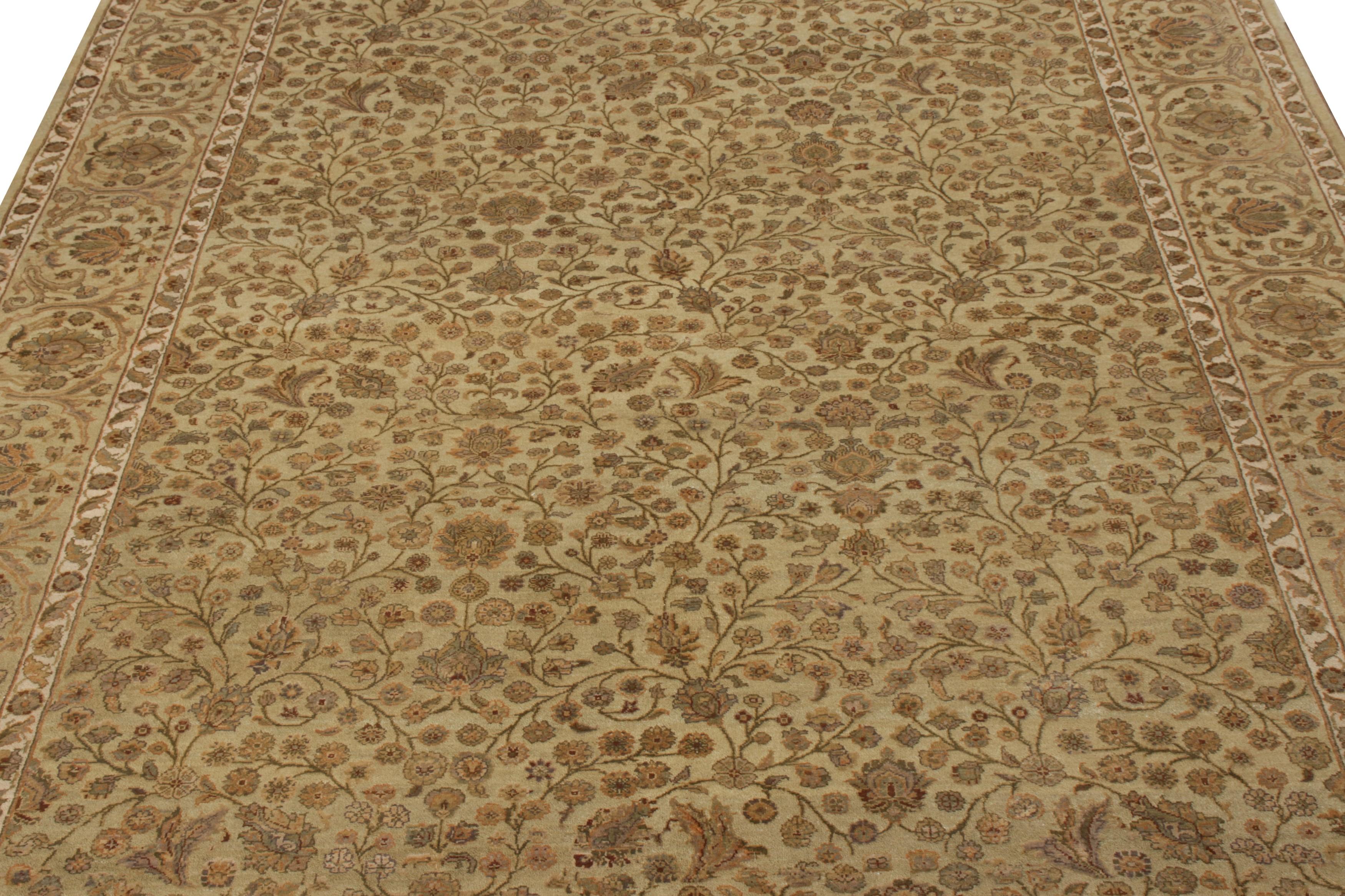 Hand-Knotted Rug & Kilim’s Tabriz Style Rug in All over Green, Beige-Brown Floral Pattern For Sale