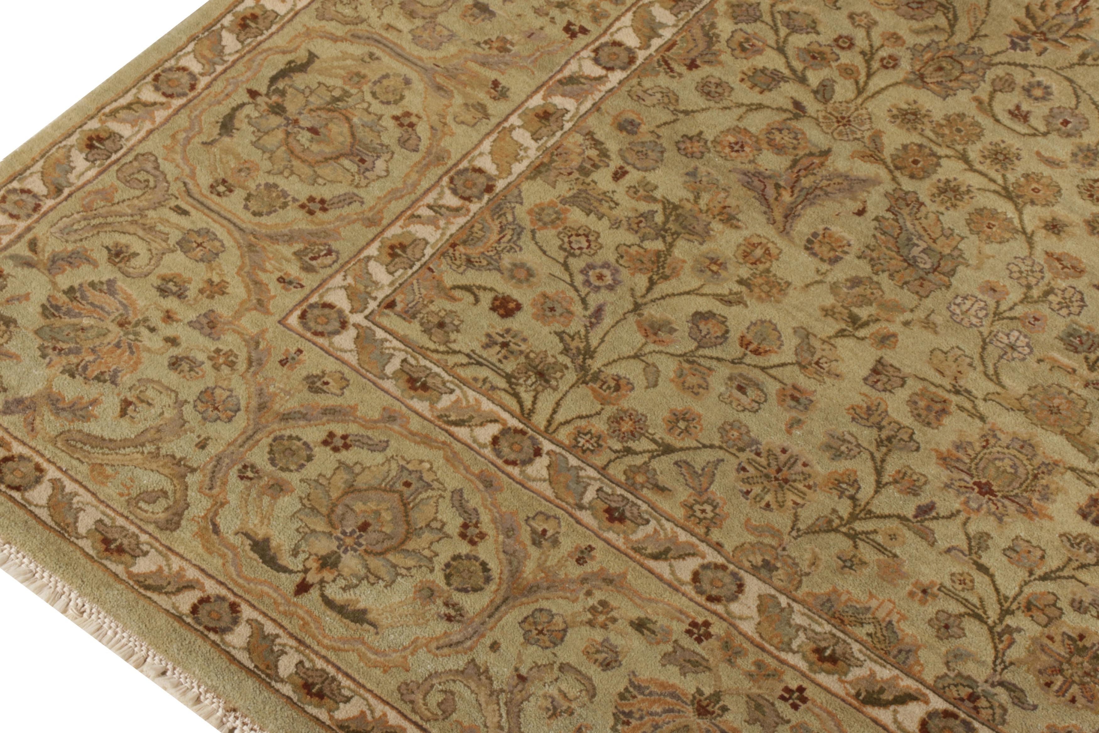 Contemporary Rug & Kilim’s Tabriz Style Rug in All over Green, Beige-Brown Floral Pattern For Sale