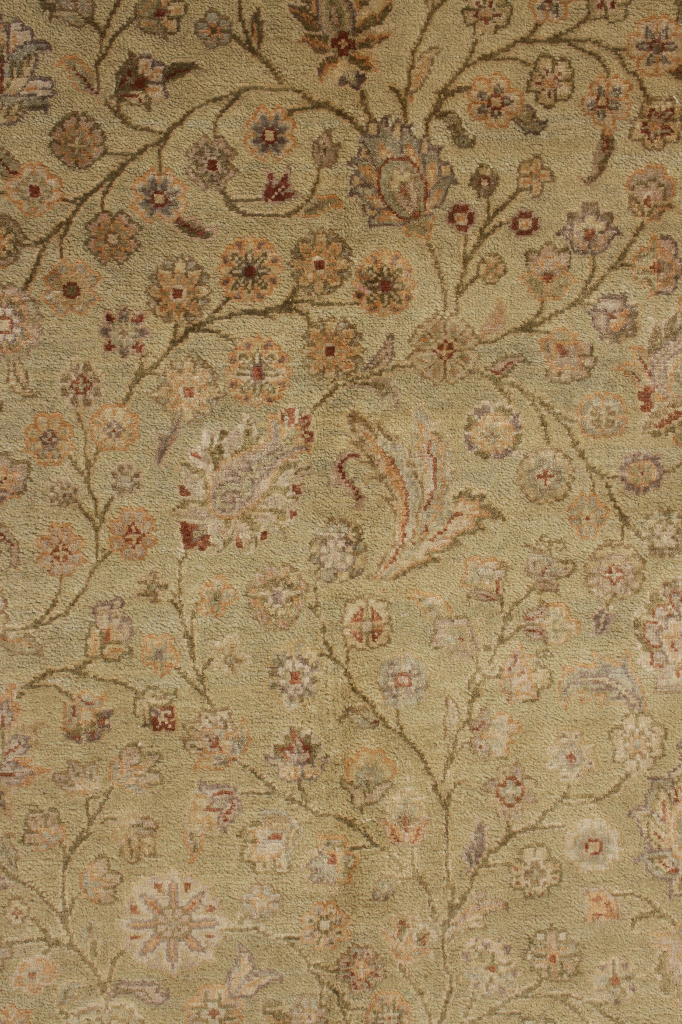 Wool Rug & Kilim’s Tabriz Style Rug in All over Green, Beige-Brown Floral Pattern For Sale