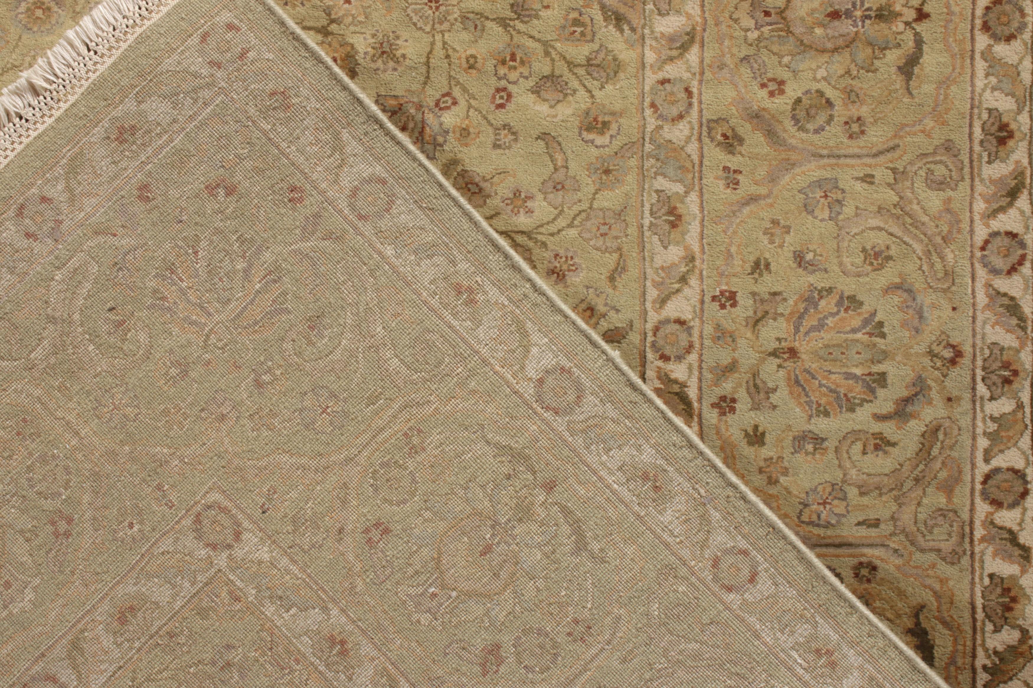 Rug & Kilim’s Tabriz Style Rug in All over Green, Beige-Brown Floral Pattern For Sale 1