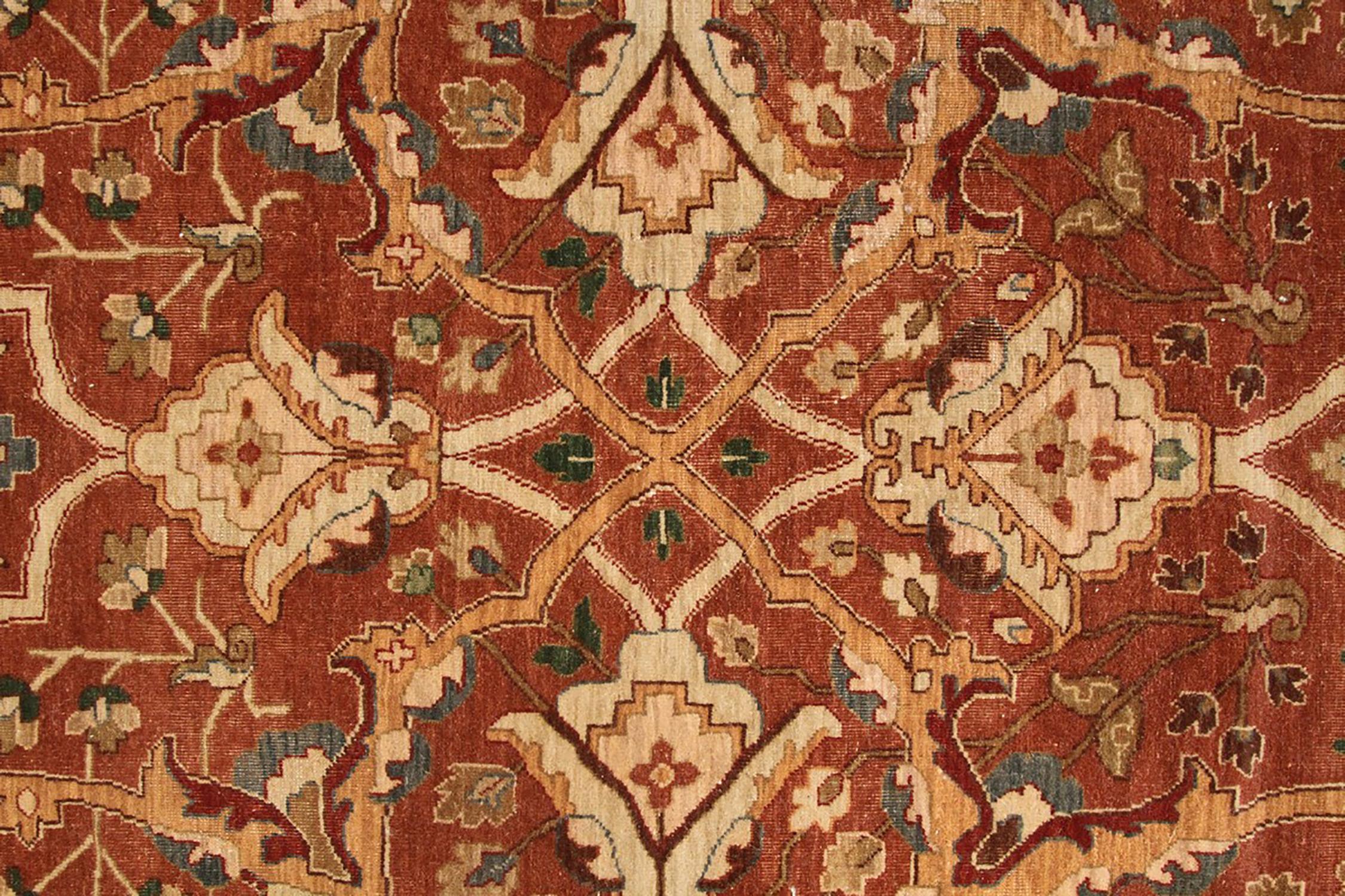 A 12 x 18 Persian rug homage from the Modern Classics collection by Rug & Kilim, hand knotted in wool with a particular influence from a transitional Tabriz rug style this near palace sized rug in handsome beige brown colorway hues. 

On the