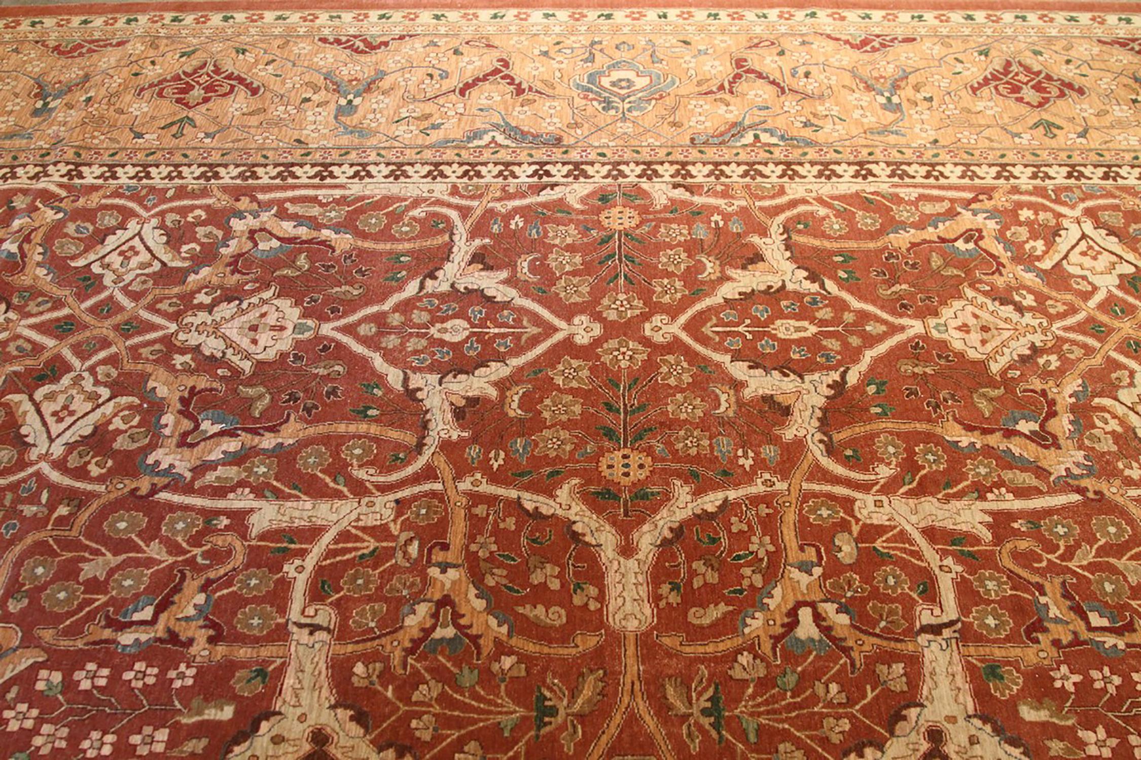 Hand-Knotted Rug & Kilim’s Tabriz Style Rug in Beige Brown All-Over Pattern For Sale