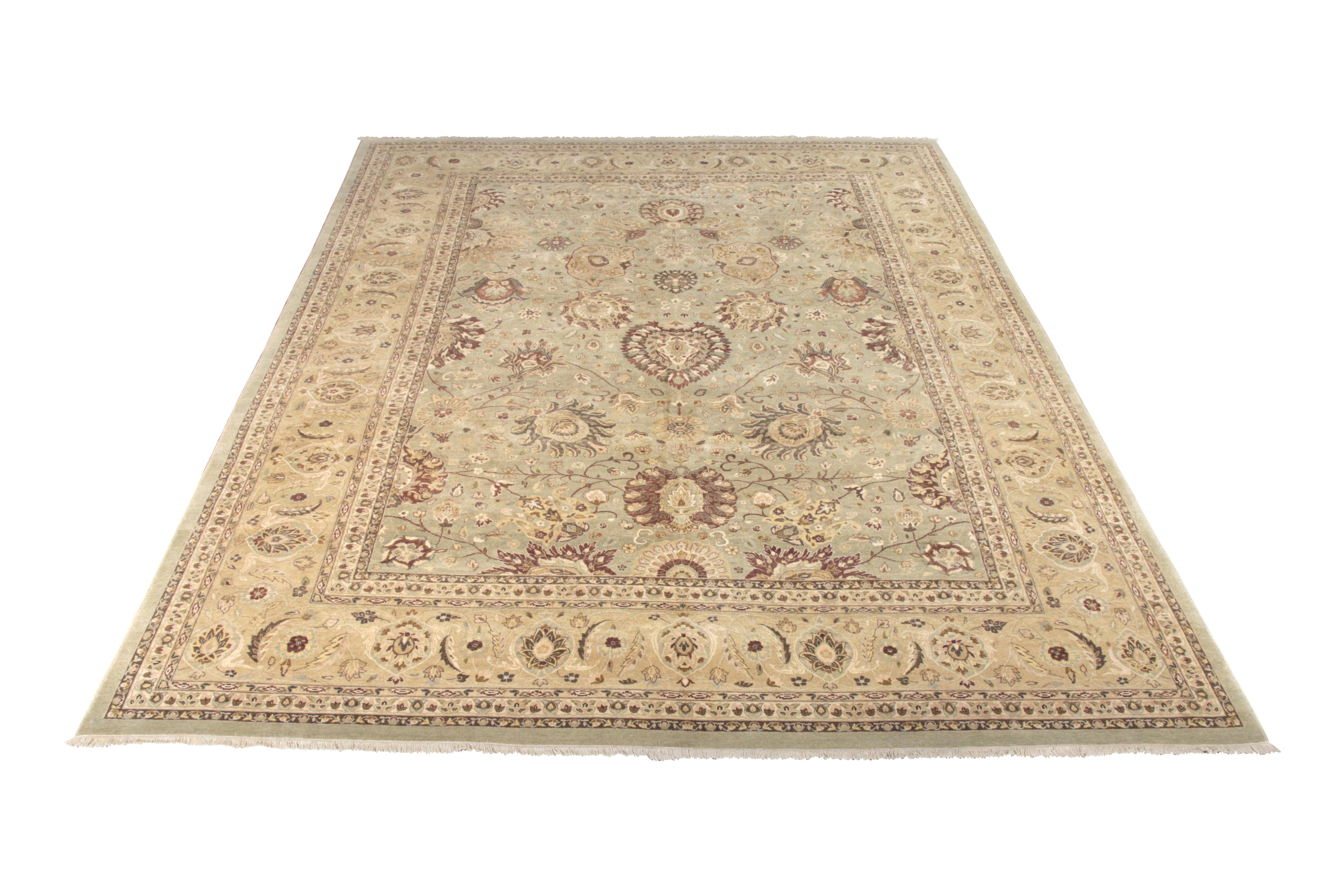 A 9 x 12 ode to celebrated Tabriz rug styles in beige-brown and green hues, joining Modern Classics by Rug & Kilim. Enjoying finely woven wool, soft colors, and exceptional scale lending to this fabulous, sophisticated look. Furthermore, connoting