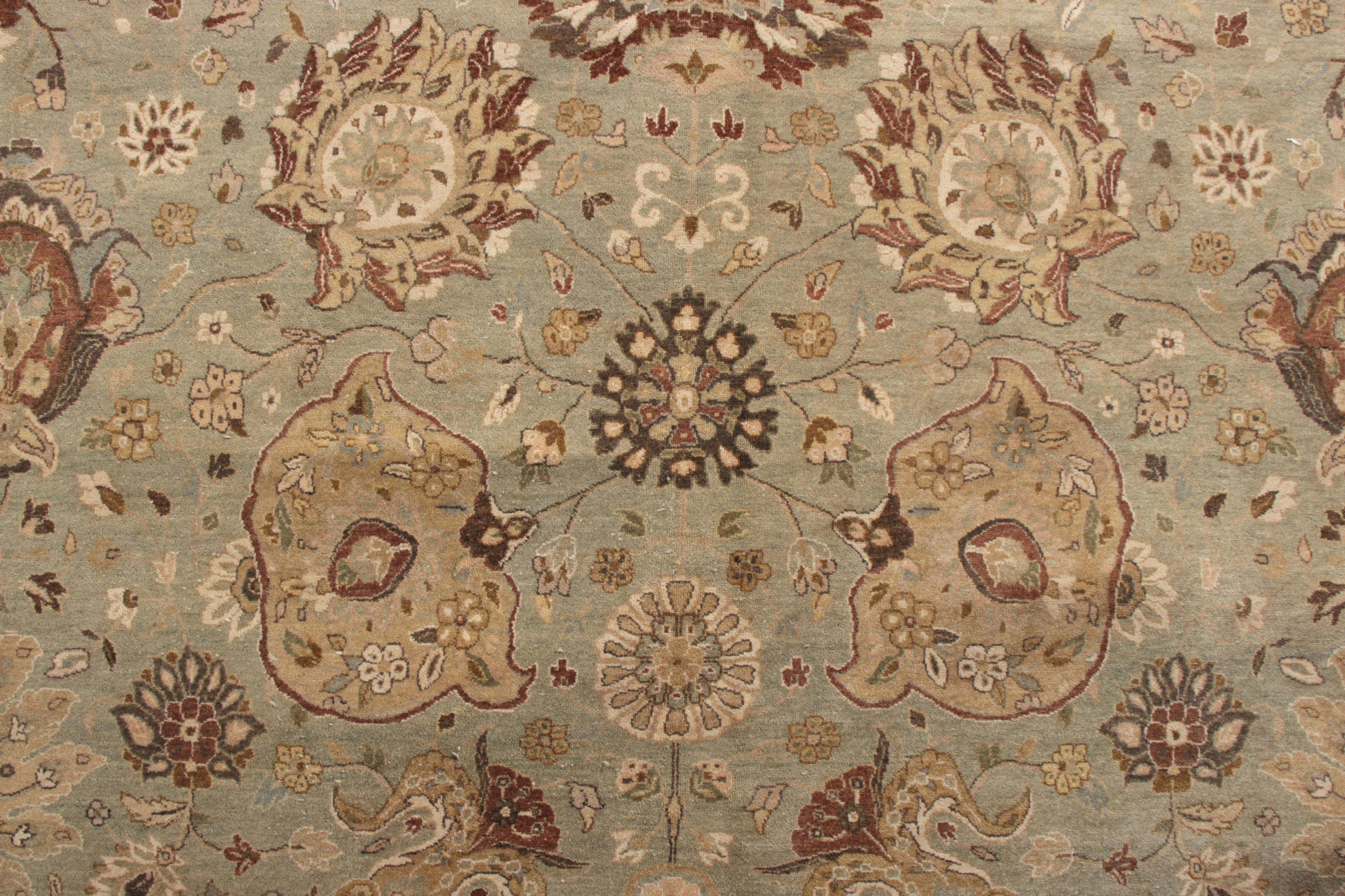 Hand-Knotted Rug & Kilim’s Tabriz style Rug in Beige-Brown and Green Floral Pattern