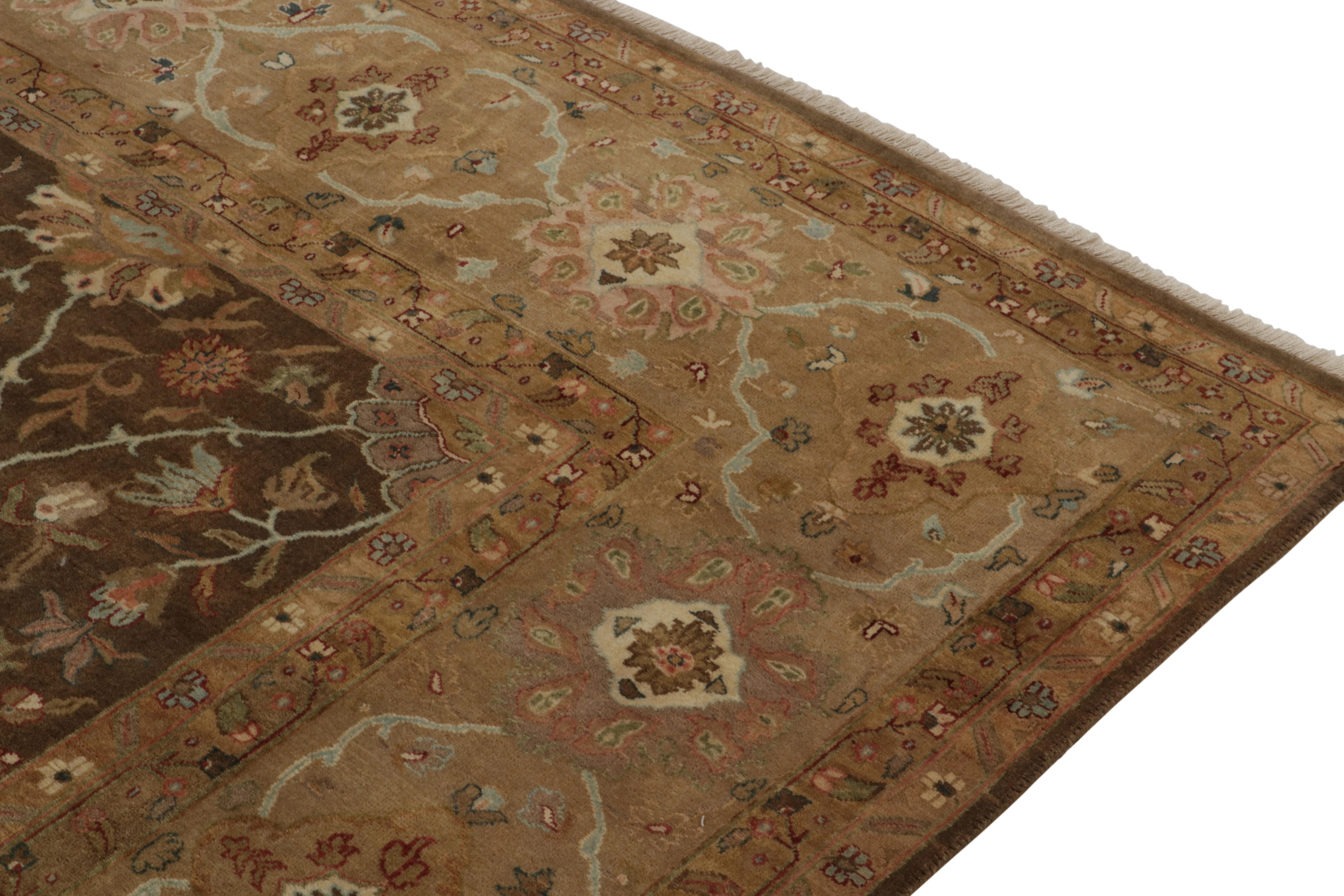 Indian Rug & Kilim’s Tabriz Style Rug in Beige-Brown, Red and Blue Floral Patterns For Sale