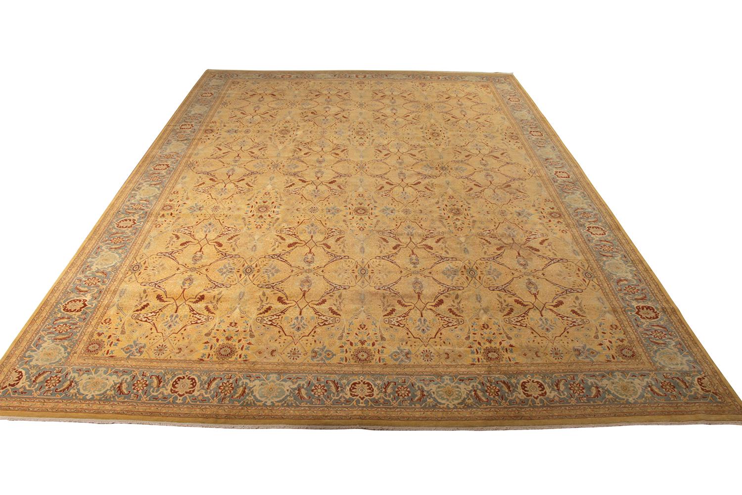 A 12 x 17 rug from the Modern Classics collection by Rug & Kilim, paying homage to some of the most celebrated styles in handmade flooring like this unique large-size nod to Tabriz Persian rugs in a rare beige and gold colorway pattern. 

On the
