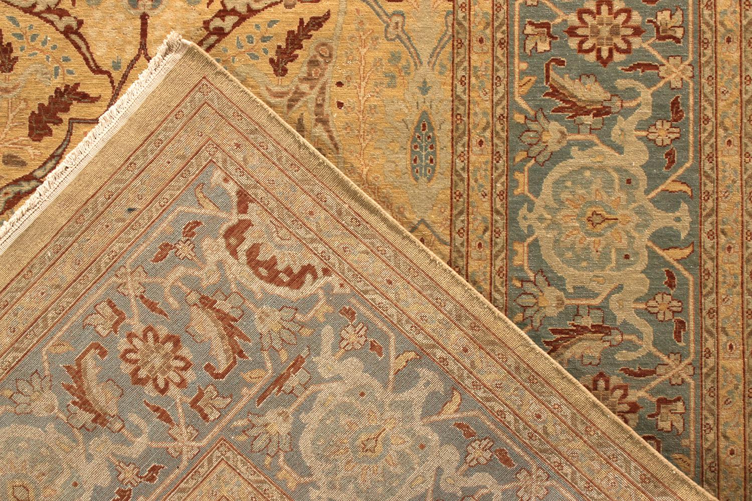 Rug & Kilim’s Tabriz Style Rug in Beige Gold Floral Pattern In New Condition For Sale In Long Island City, NY