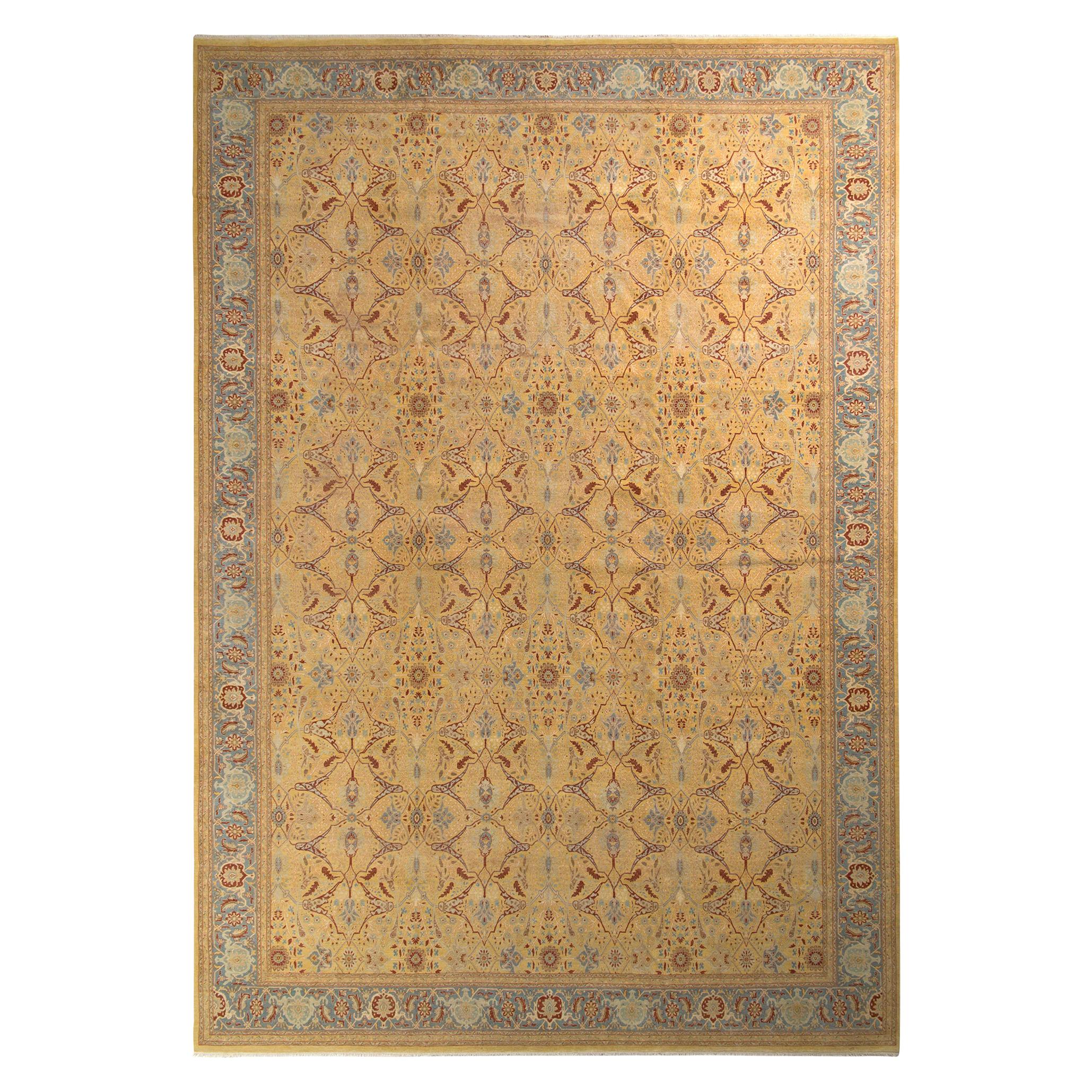 Alfombra estilo Tabriz de Rug & Kilim con estampado floral beige dorado