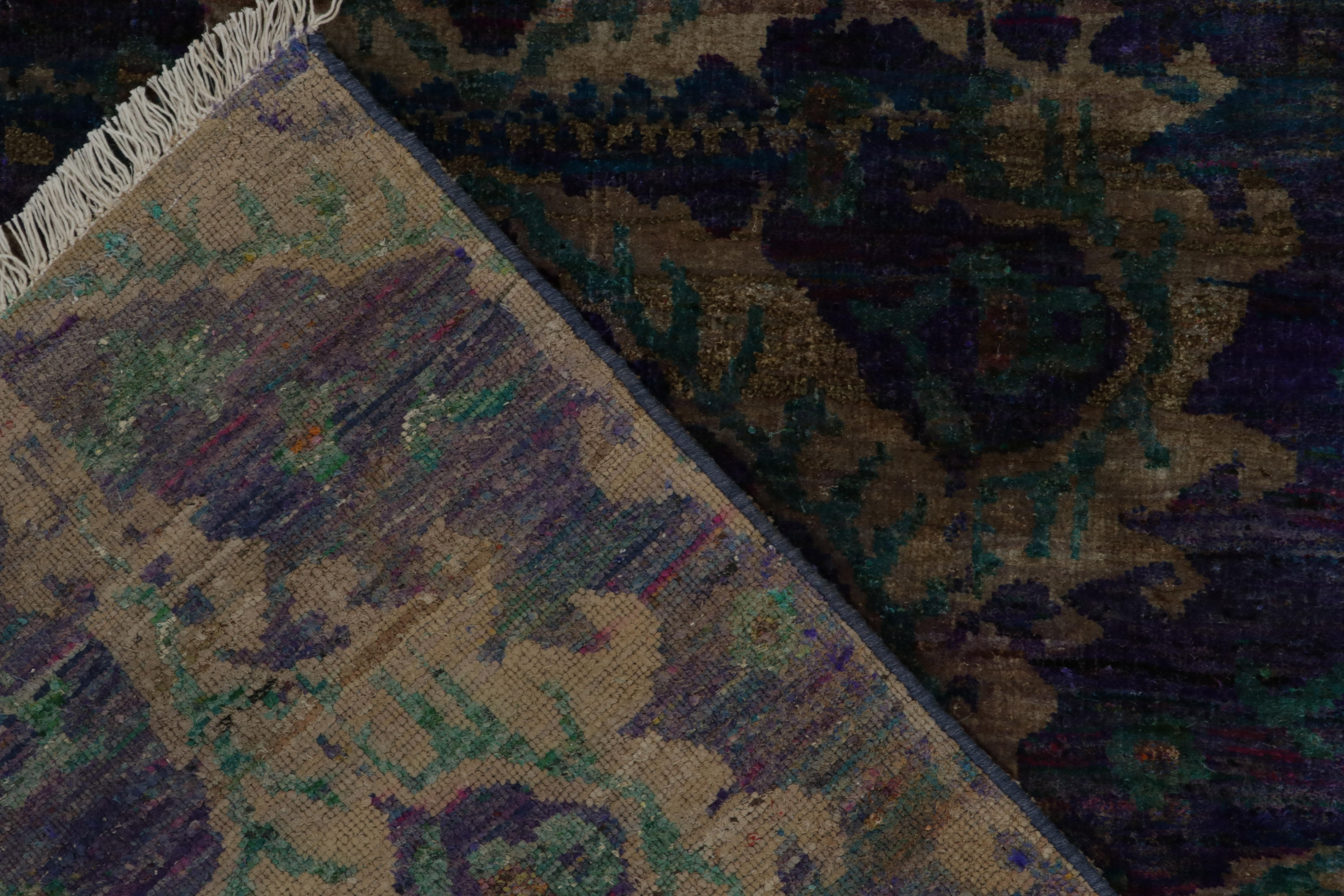 Contemporary Rug & Kilim’s Tabriz Style Rug in Blue with Green and Brown Ikats Patterns For Sale