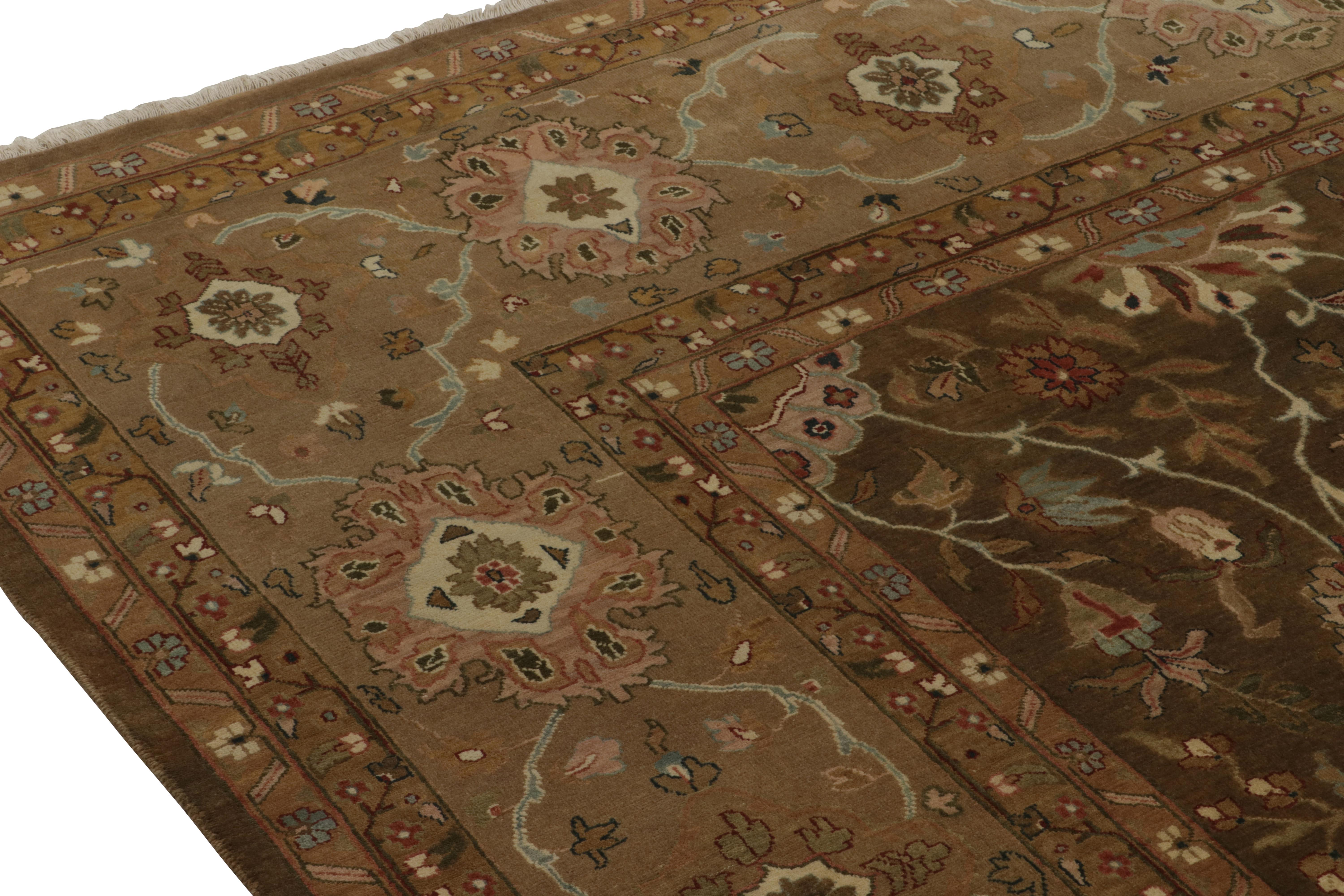 Rug & Kilim’s Tabriz style rug in Brown, Gold and Green Floral Patterns In New Condition For Sale In Long Island City, NY