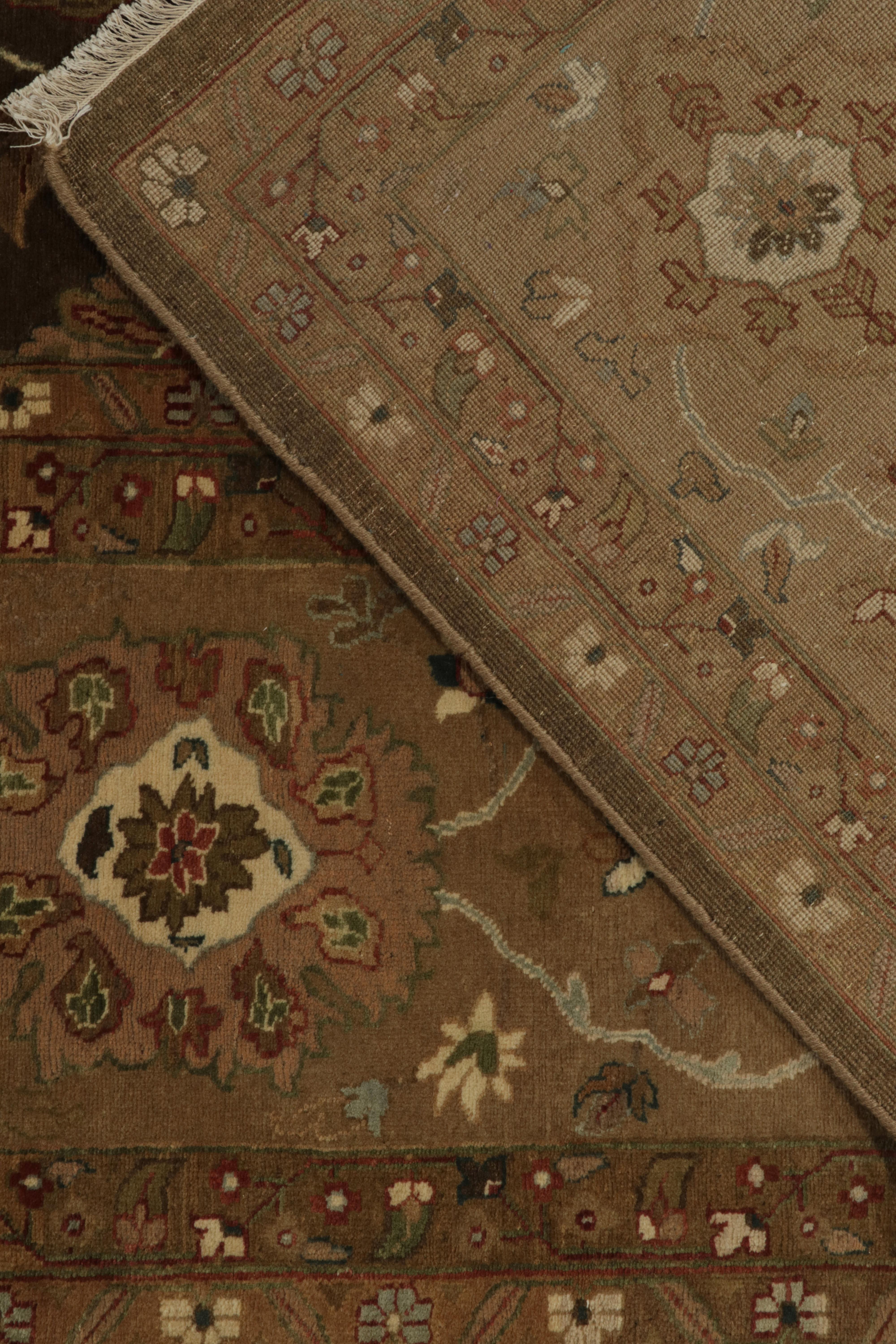 Contemporary Rug & Kilim’s Tabriz style rug in Brown, Gold and Green Floral Patterns For Sale