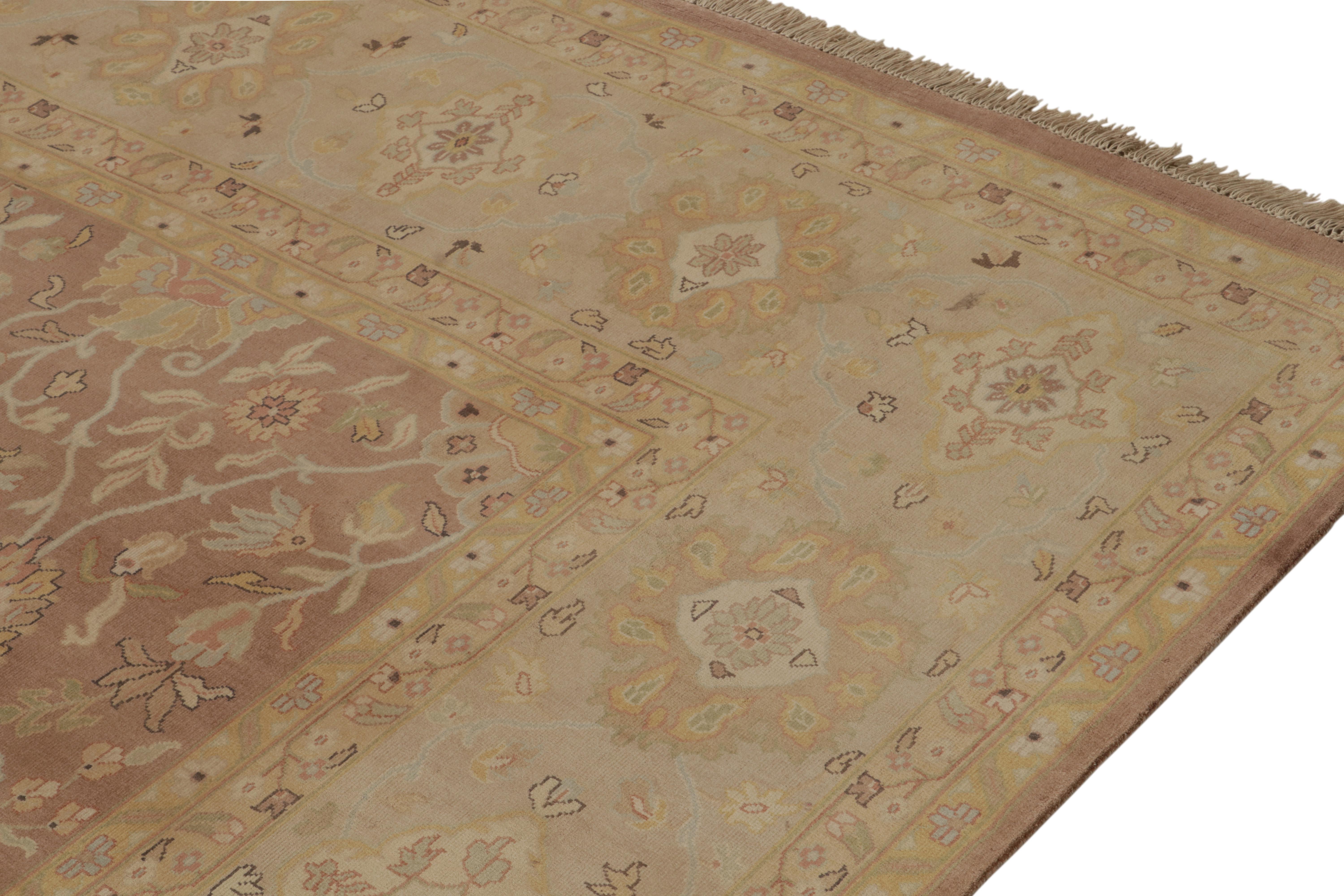 Rug & Kilim’s Tabriz Style Rug in Brown with Gold & Blue Floral Patterns In New Condition For Sale In Long Island City, NY