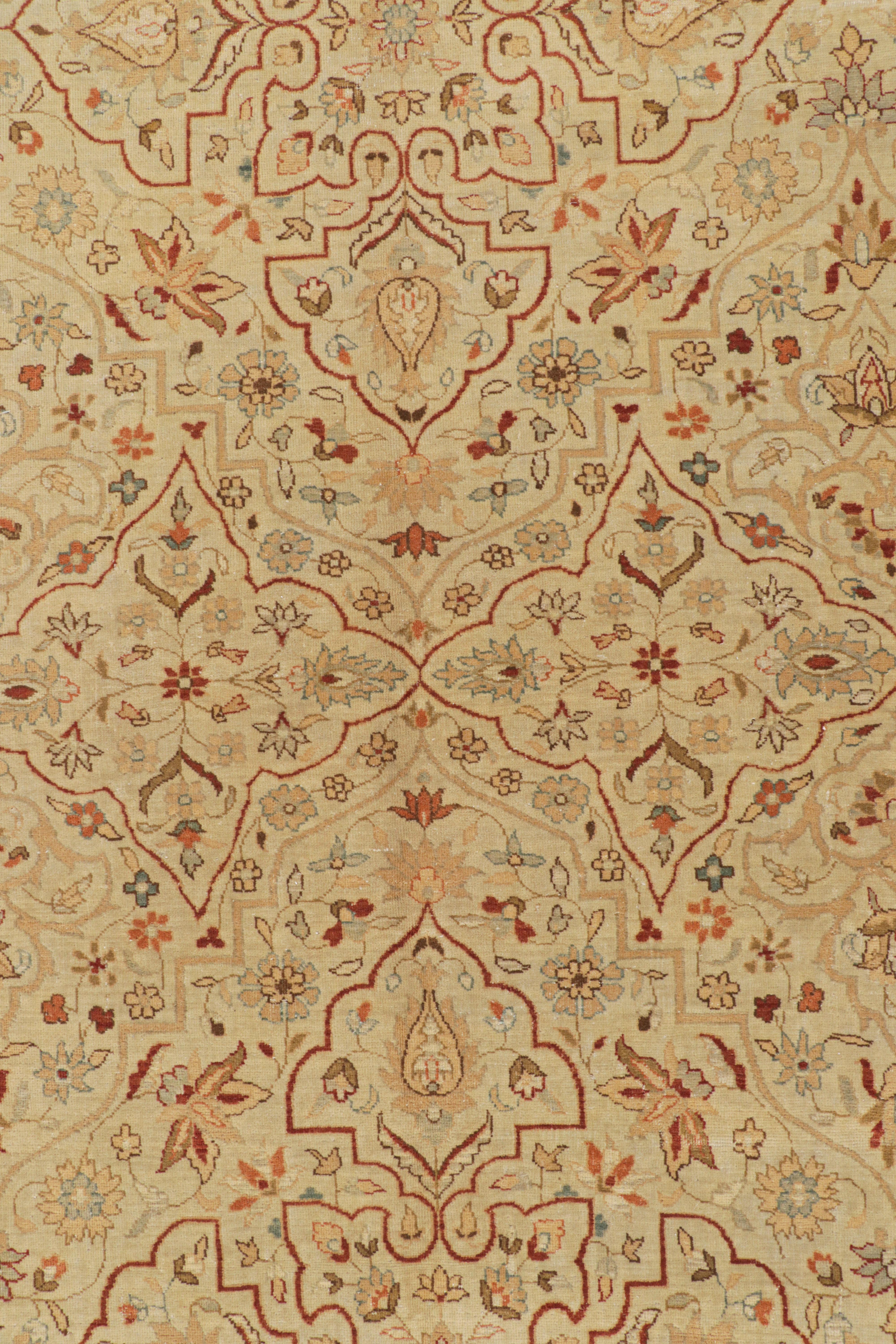 Modern Rug & Kilim’s Tabriz Style Rug in Cream and Red with Floral Patterns For Sale