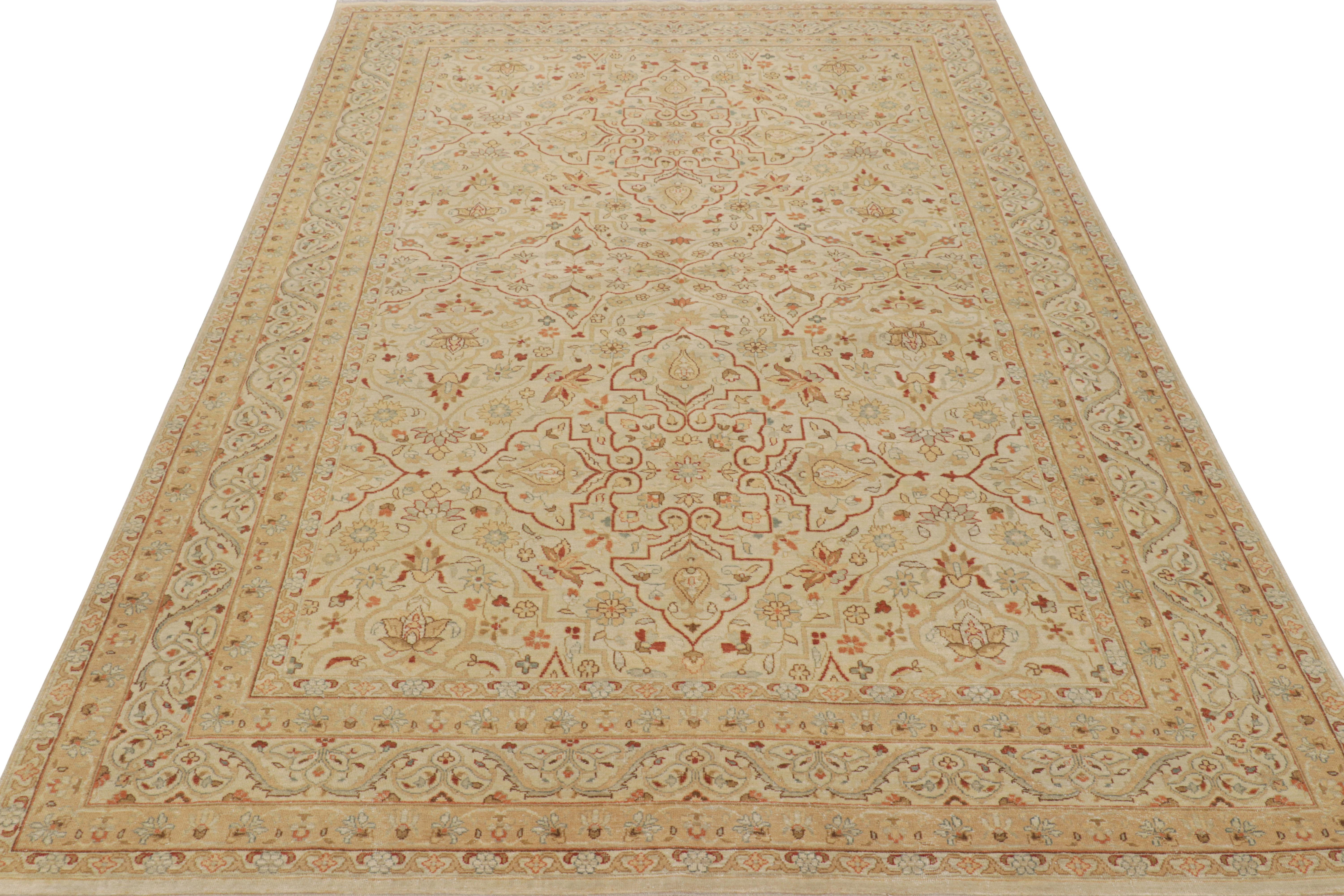 Pakistani Rug & Kilim’s Tabriz Style Rug in Cream and Red with Floral Patterns For Sale