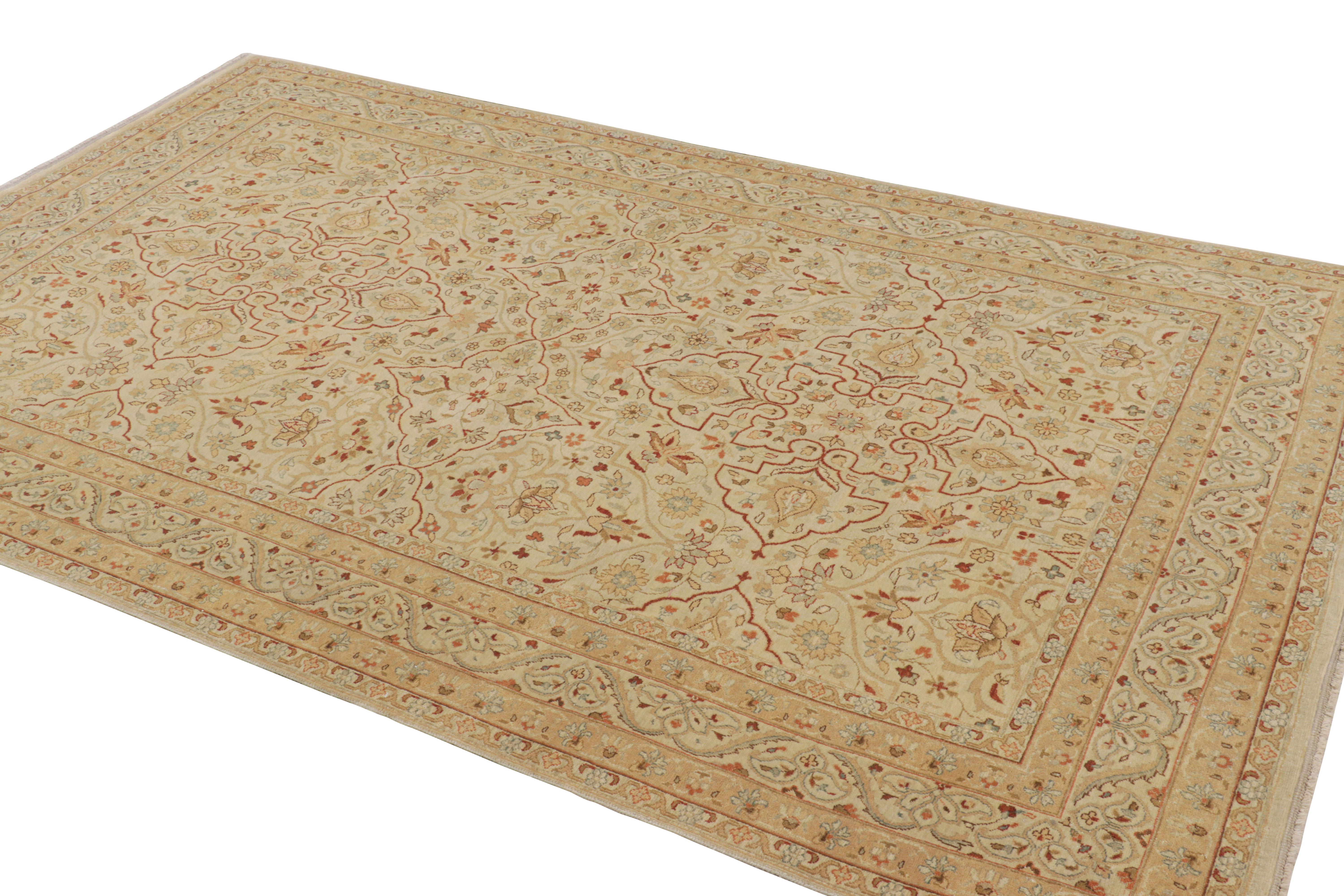 Hand-Knotted Rug & Kilim’s Tabriz Style Rug in Cream and Red with Floral Patterns For Sale