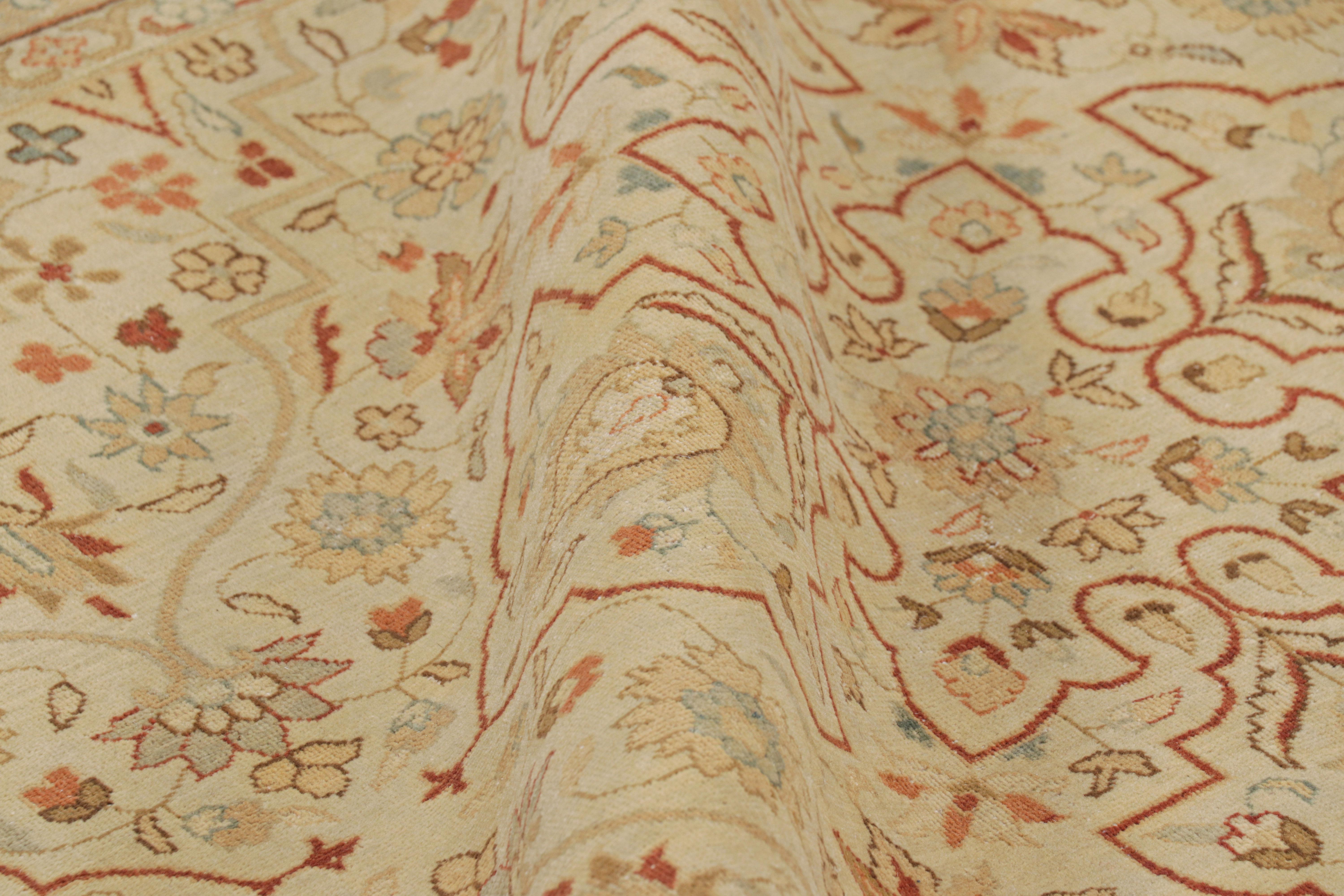 Contemporary Rug & Kilim’s Tabriz Style Rug in Cream and Red with Floral Patterns For Sale