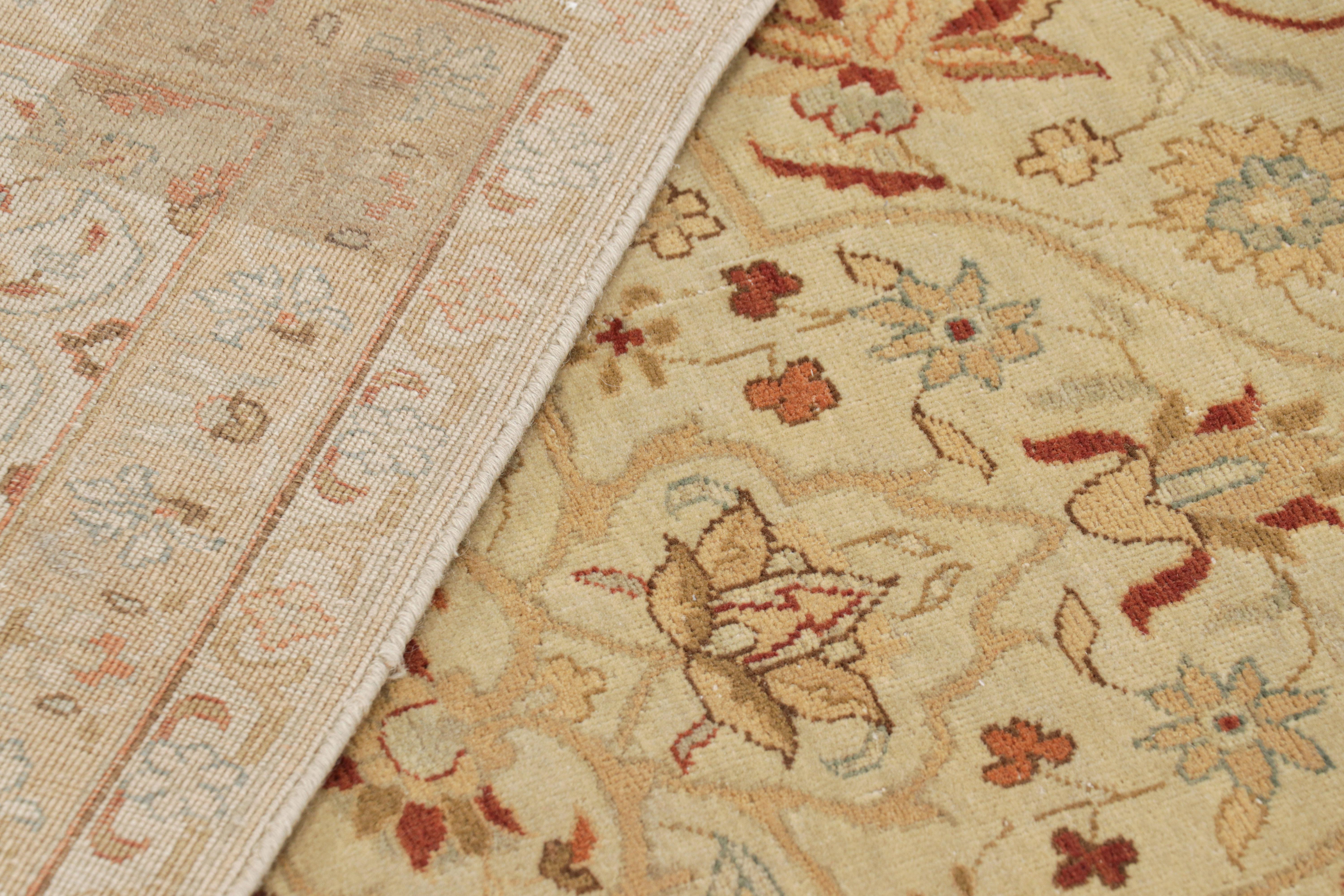 Wool Rug & Kilim’s Tabriz Style Rug in Cream and Red with Floral Patterns For Sale