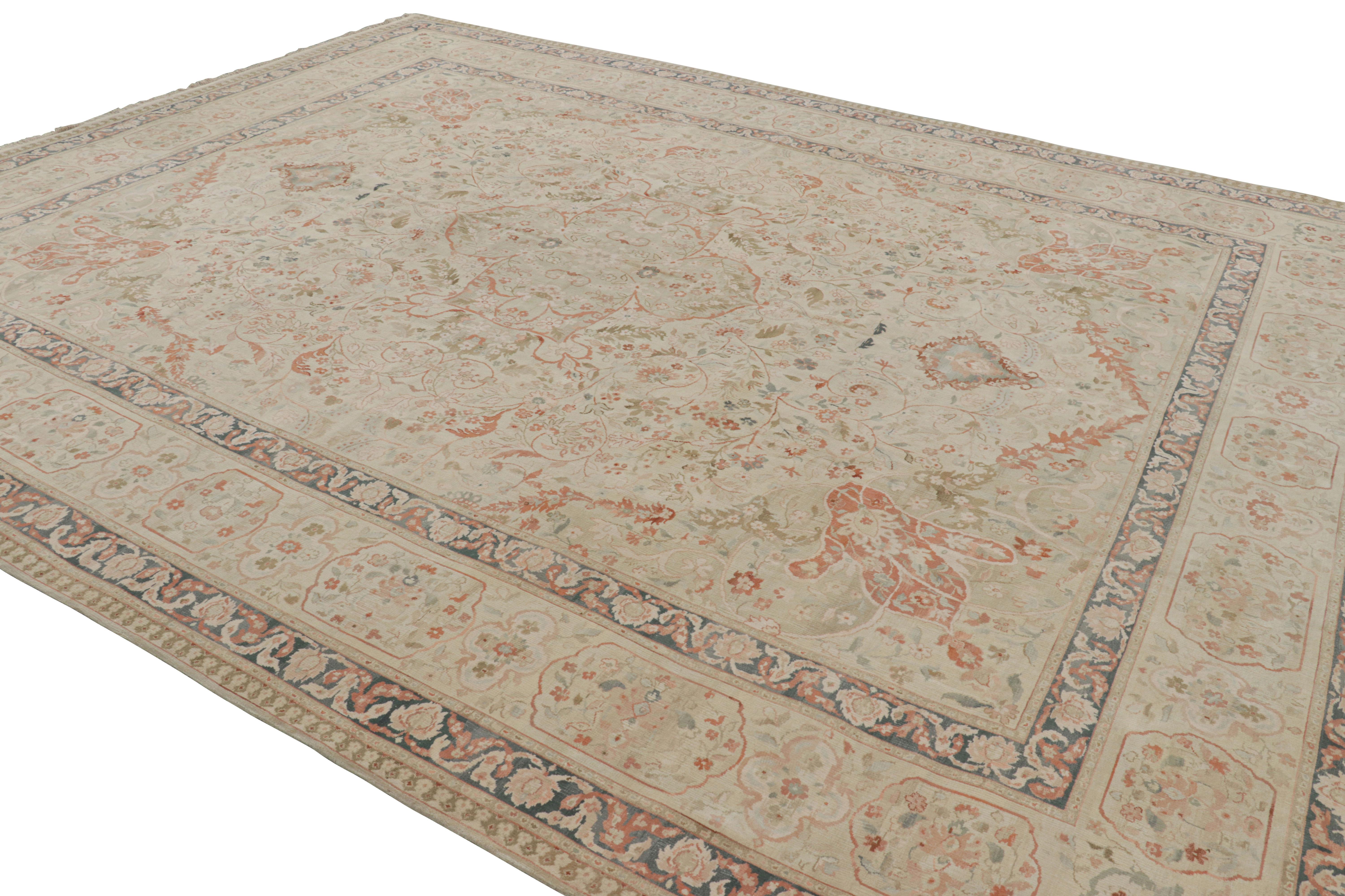 Annodato a mano Rug & Kilim - Tappeto in stile Tabriz con motivi floreali in verde e rosa in vendita