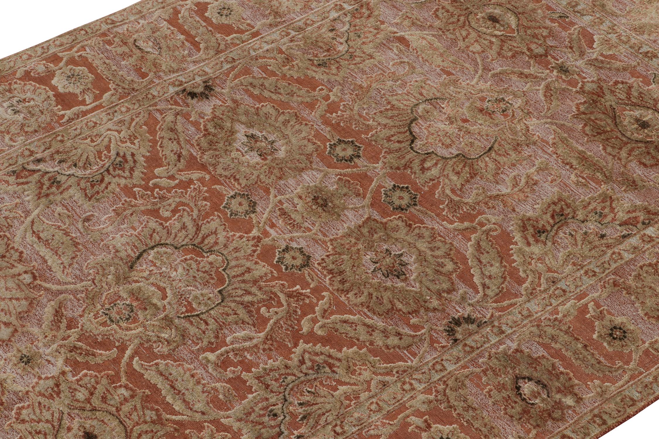 Hand-Knotted Rug & Kilim’s Tabriz Style Rug in Rust Red, Pink and Beige-Brown Floral Patterns For Sale