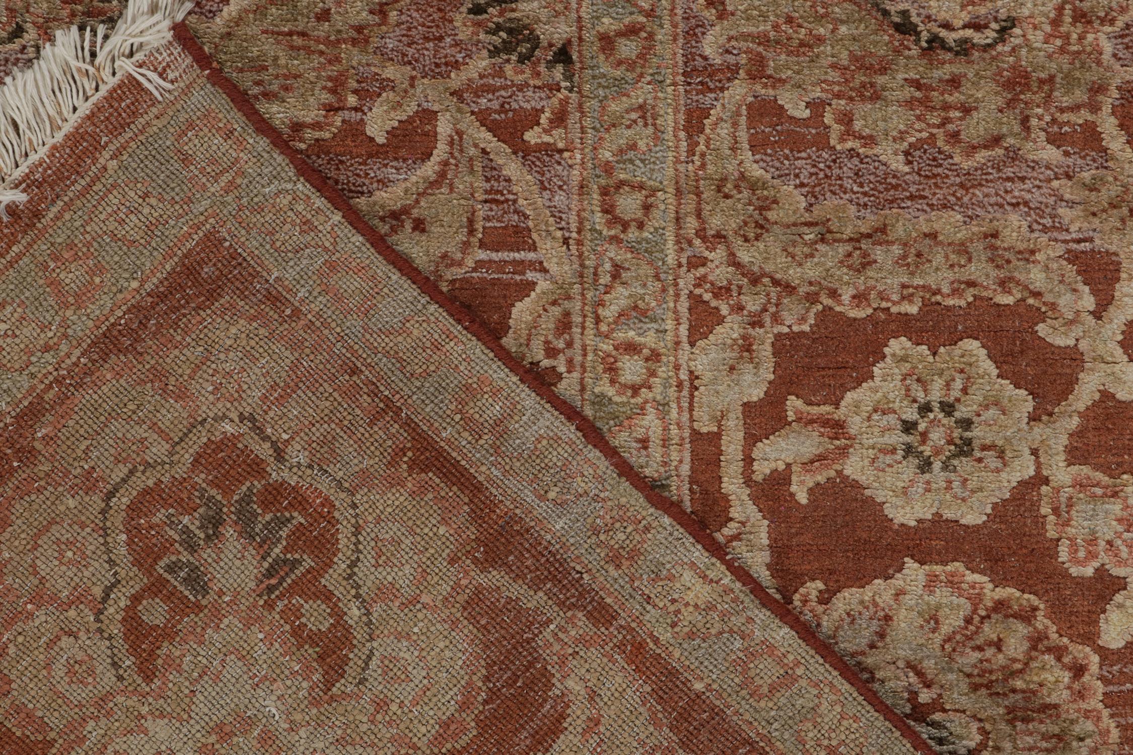 Contemporary Rug & Kilim’s Tabriz Style Rug in Rust Red, Pink and Beige-Brown Floral Patterns For Sale