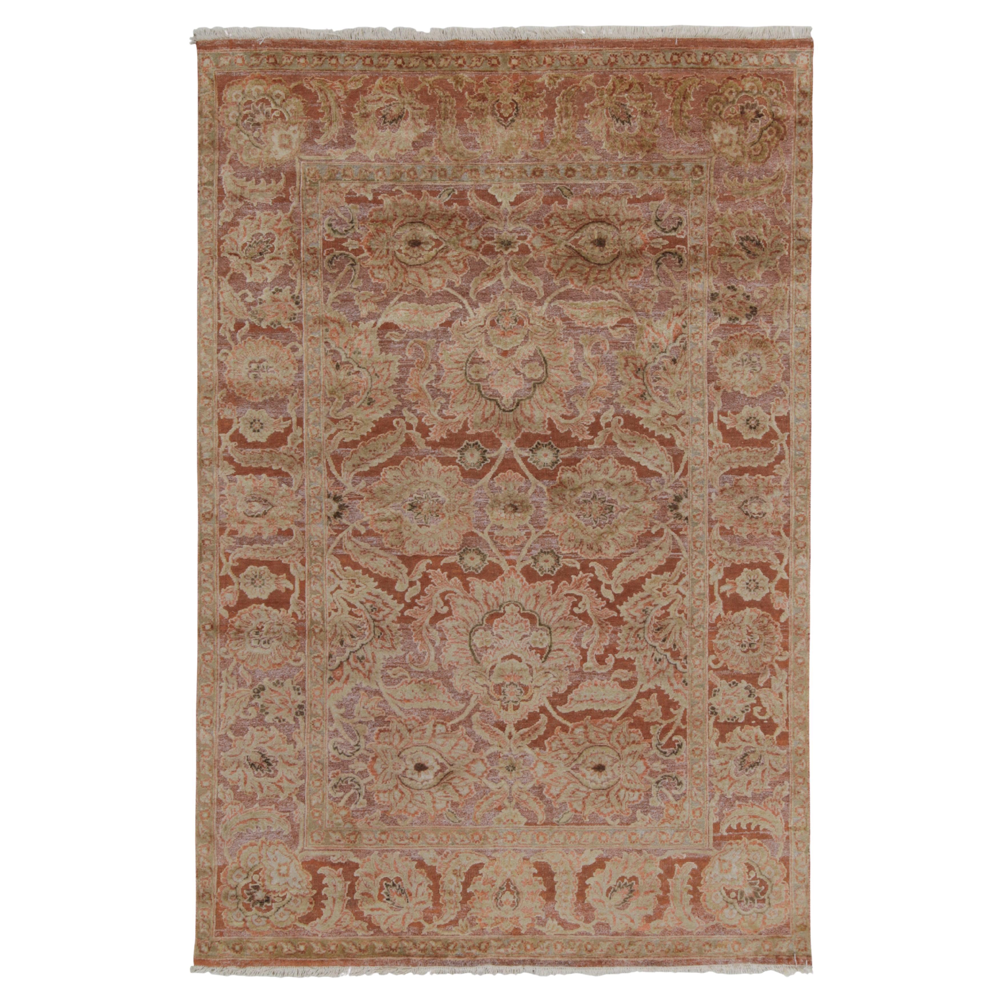 Rug & Kilim’s Tabriz Style Rug in Rust Red, Pink and Beige-Brown Floral Patterns