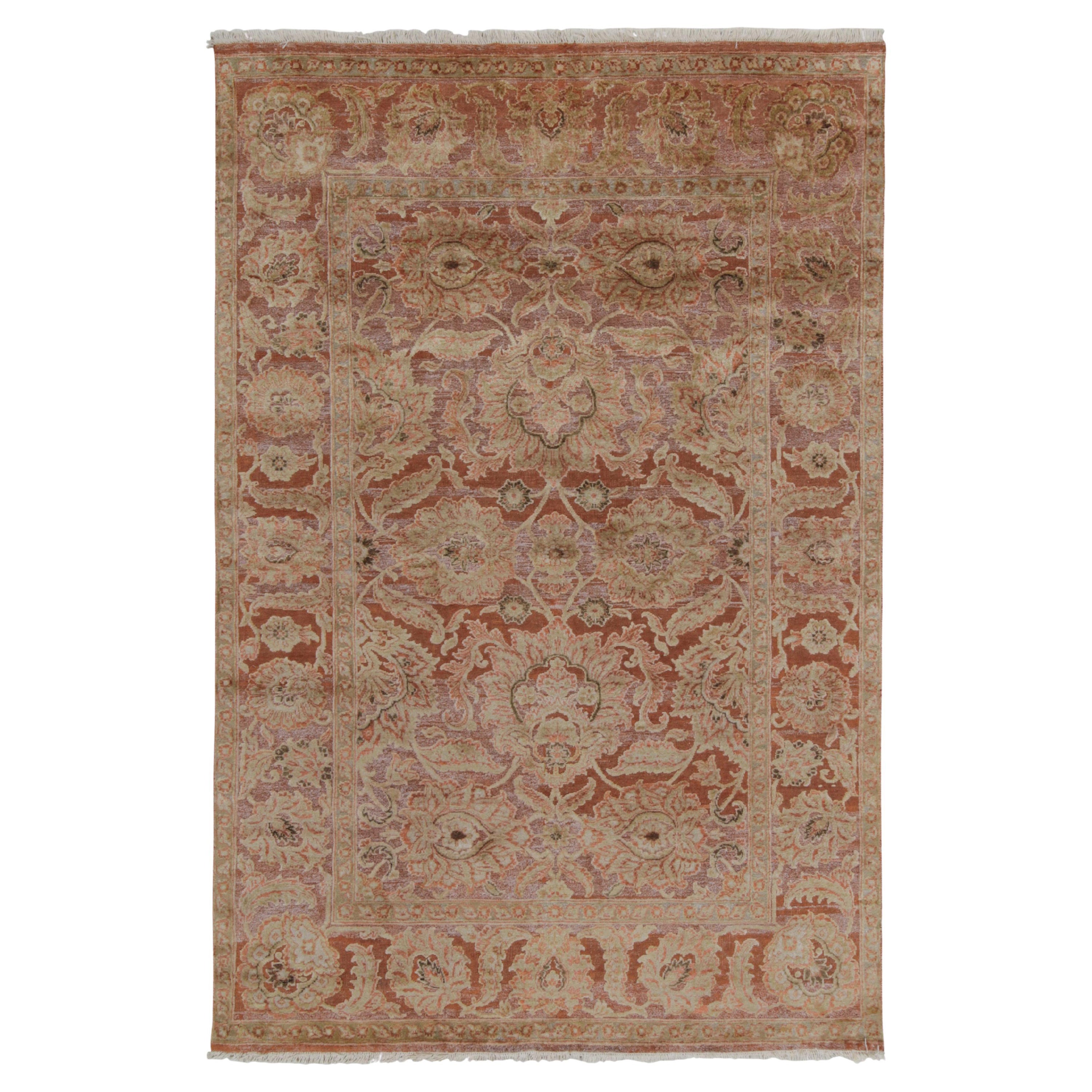 Alfombra de estilo Tabriz de Rug & Kilim con motivos florales en rojo óxido, rosa y beige-marrón