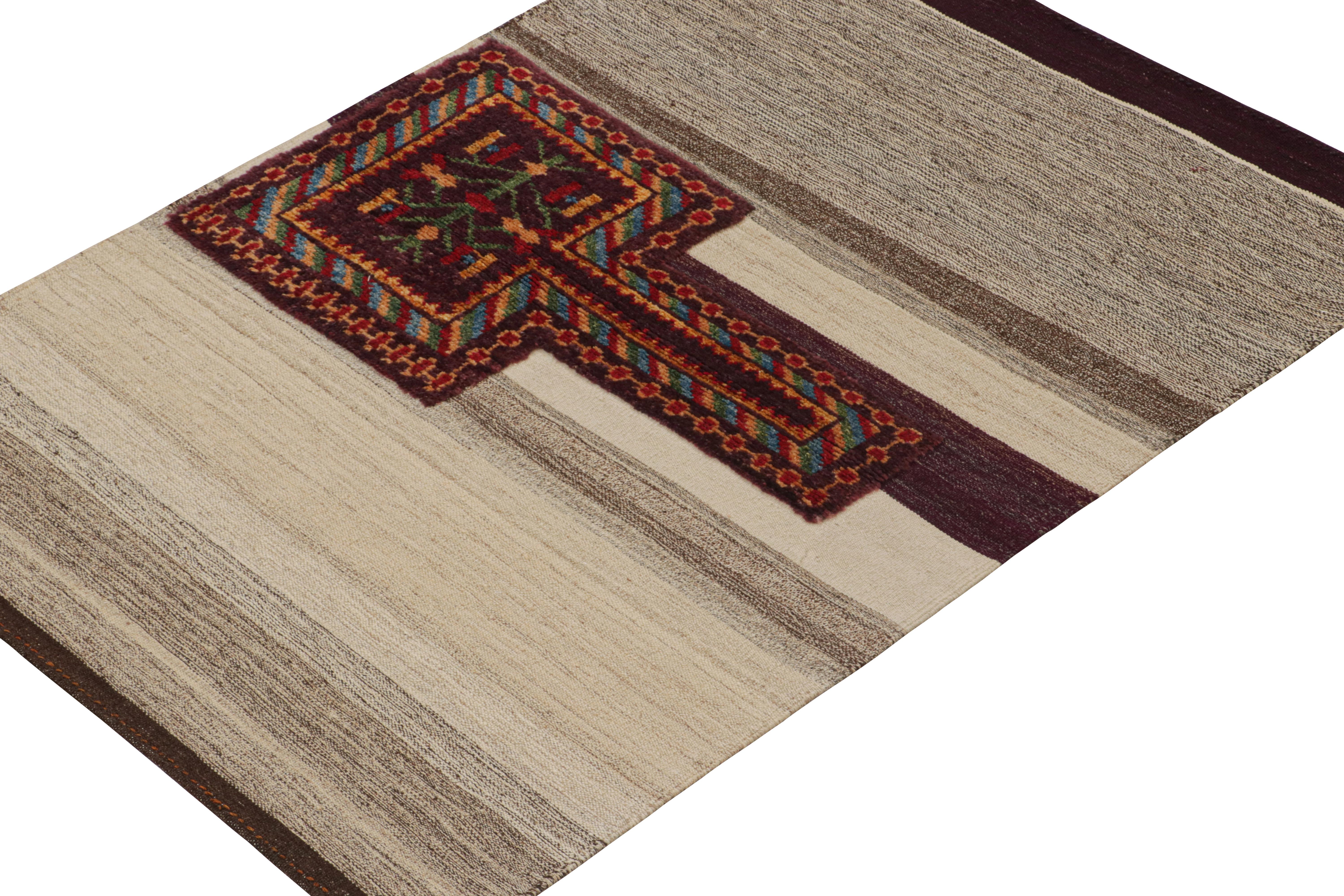 Tribal Rug & Kilim’s Tacheh Style Persian Kilim in Beige and Gray For Sale