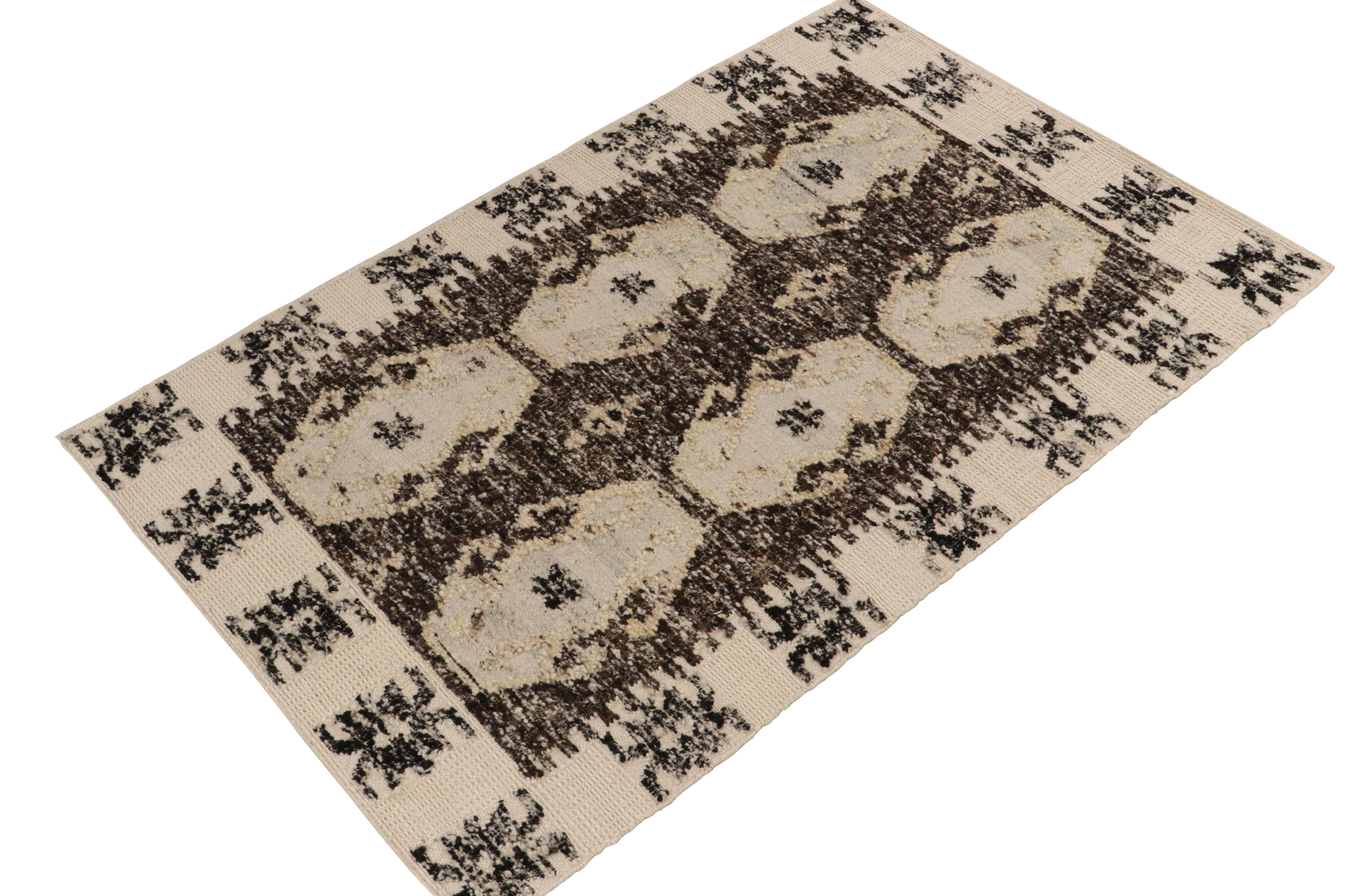 Mid-Century Modern Rug & Kilim's Textural Contemporary Kilim Rug in Beige-Brown, White and Black  For Sale