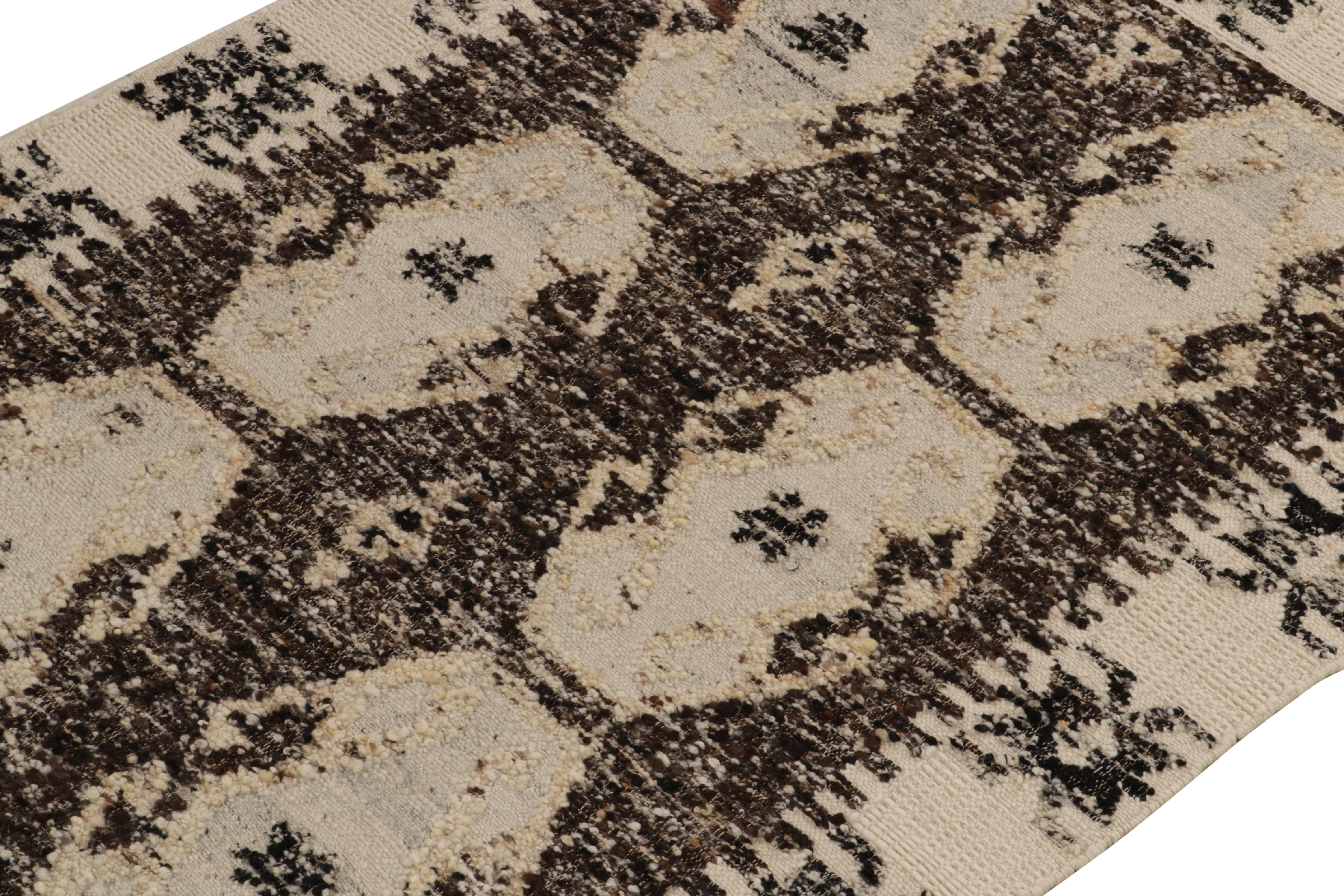Indian Rug & Kilim's Textural Contemporary Kilim Rug in Beige-Brown, White and Black  For Sale