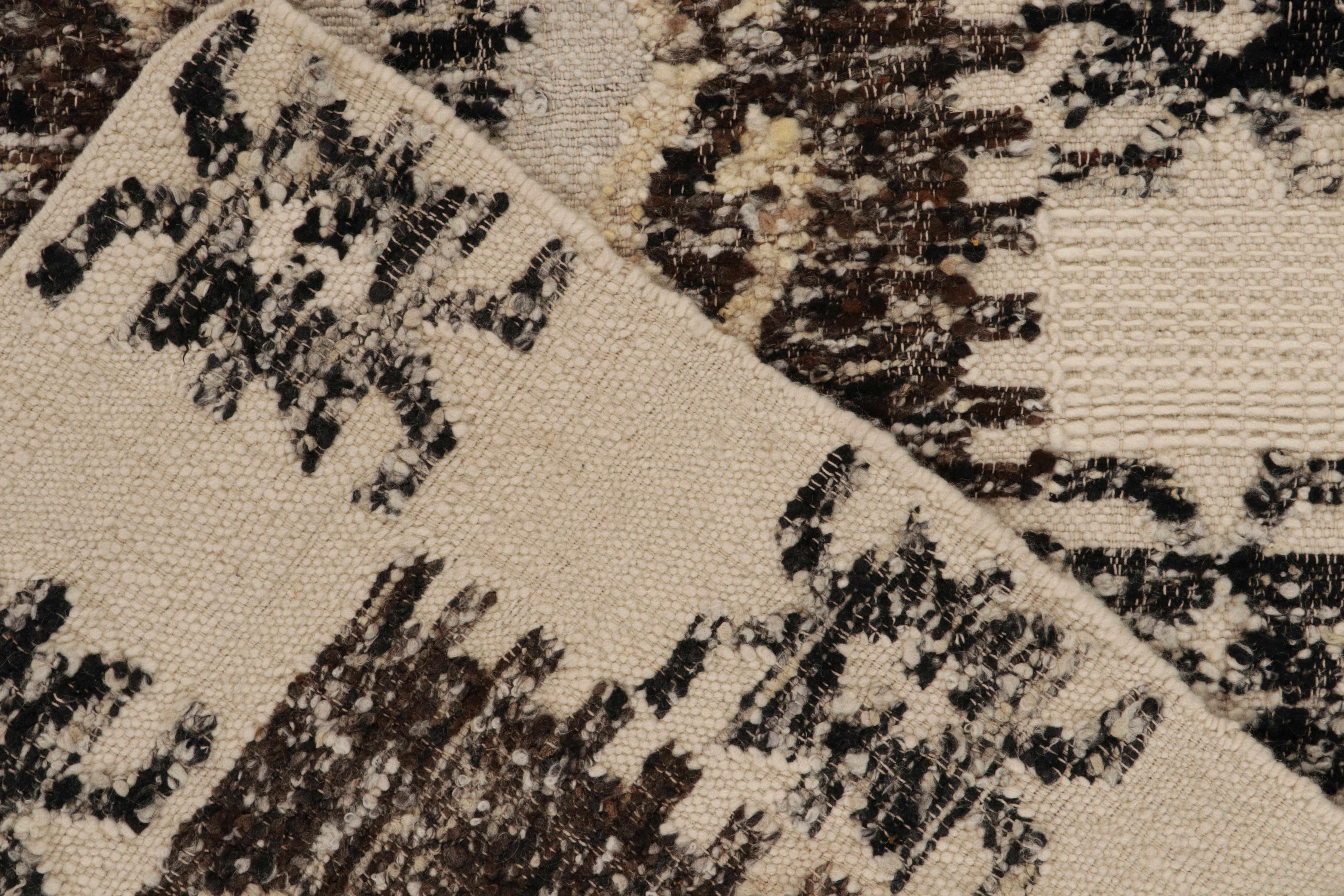 Wool Rug & Kilim's Textural Contemporary Kilim Rug in Beige-Brown, White and Black  For Sale
