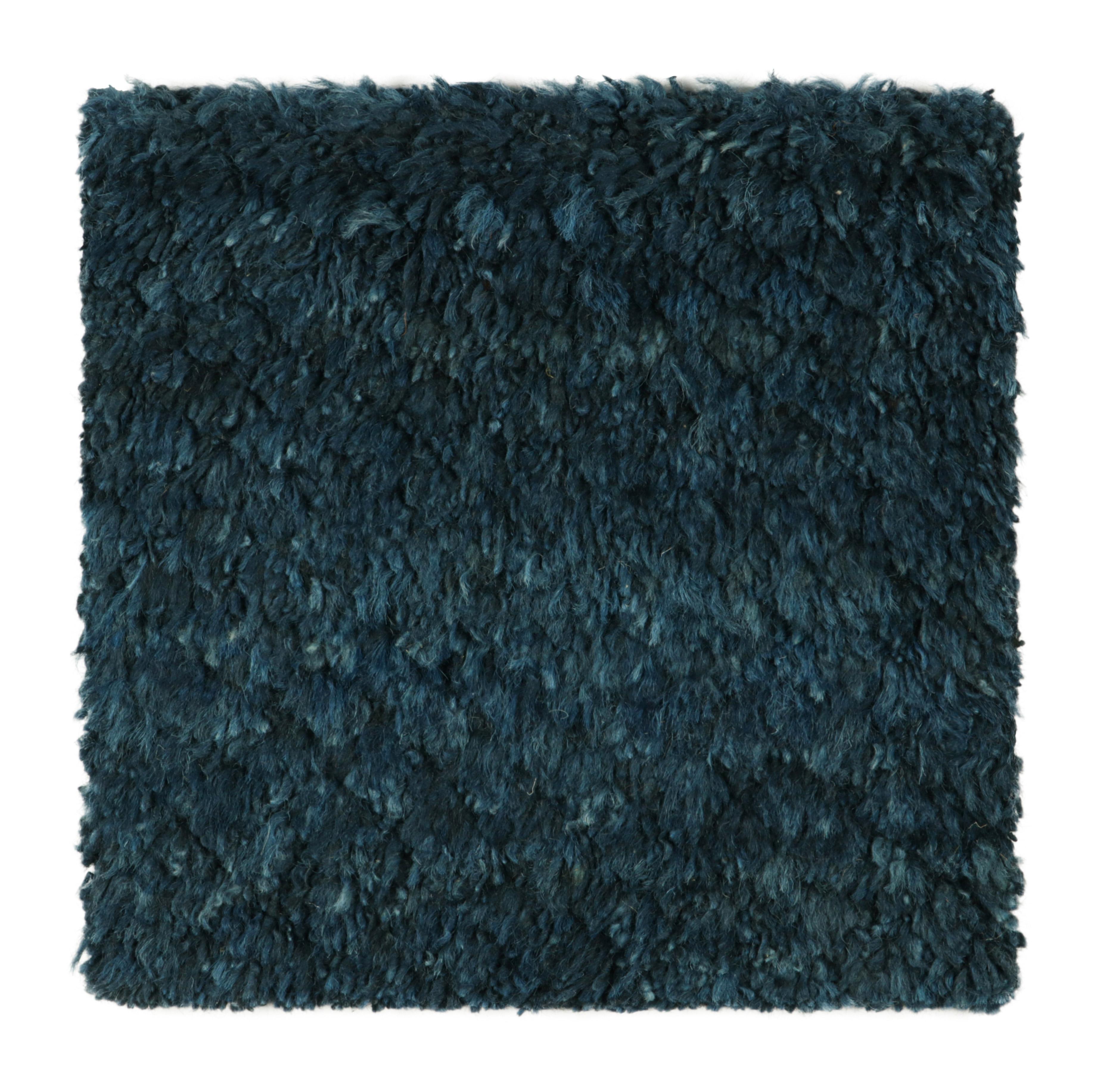Hand-Knotted Rug & Kilim’s Textural Custom Rug Sample, Teal Blue with Lush High Pile For Sale