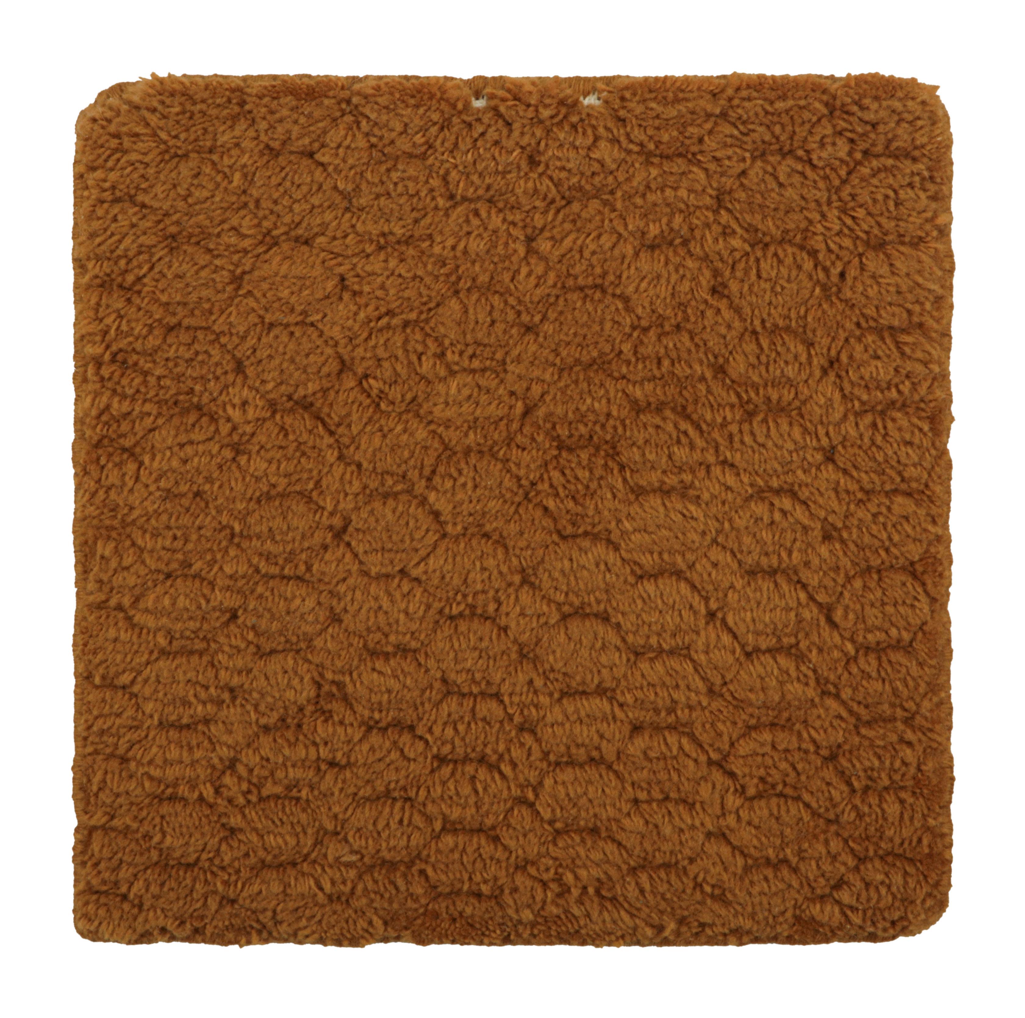 Hand-Woven Rug & Kilim’s Textural High-Pile Custom Rug Sample, Rust Tones and Muted Pattern For Sale