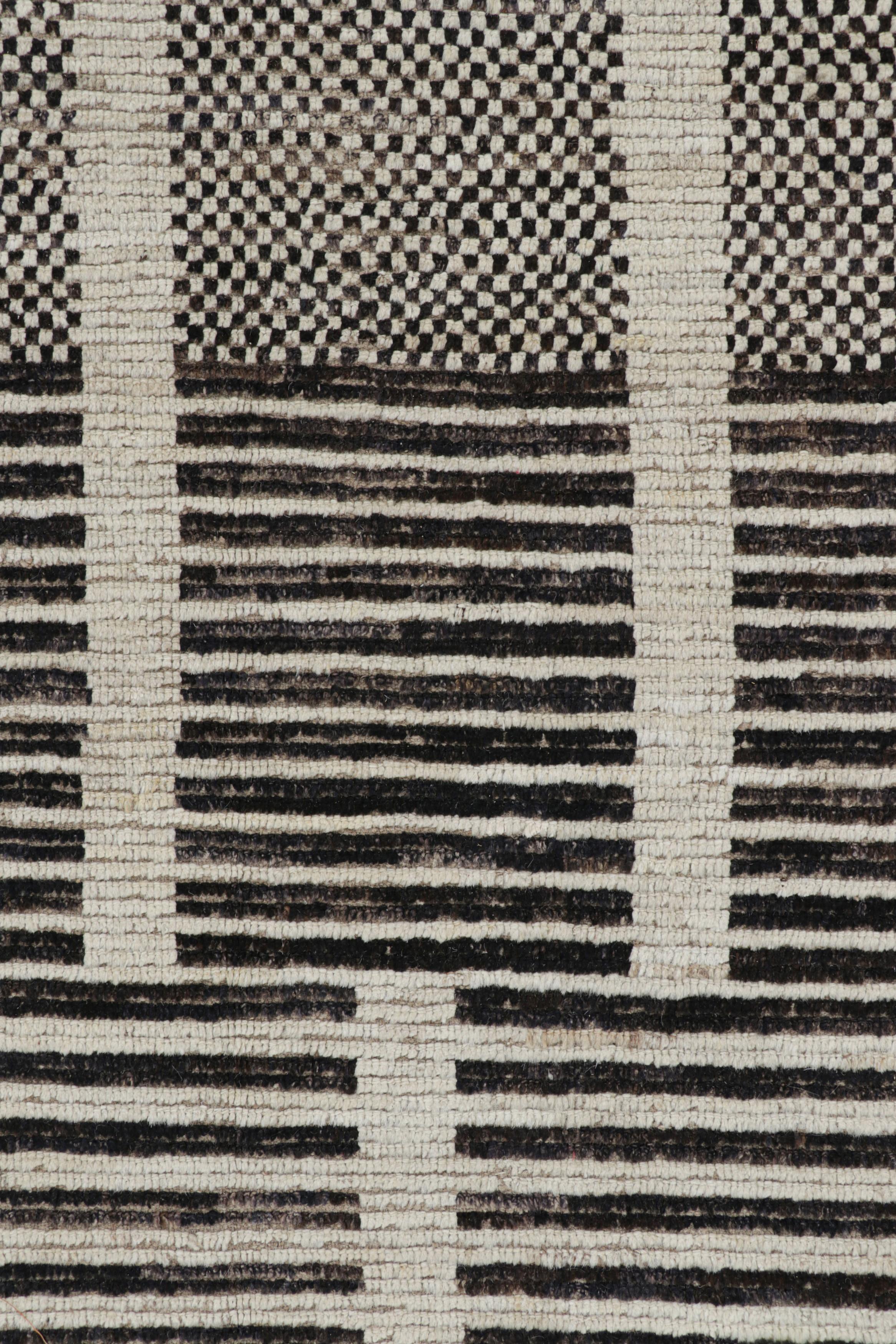 Rug & Kilim’s Textural Kilim in Black and White Stripes and Geometric Patterns