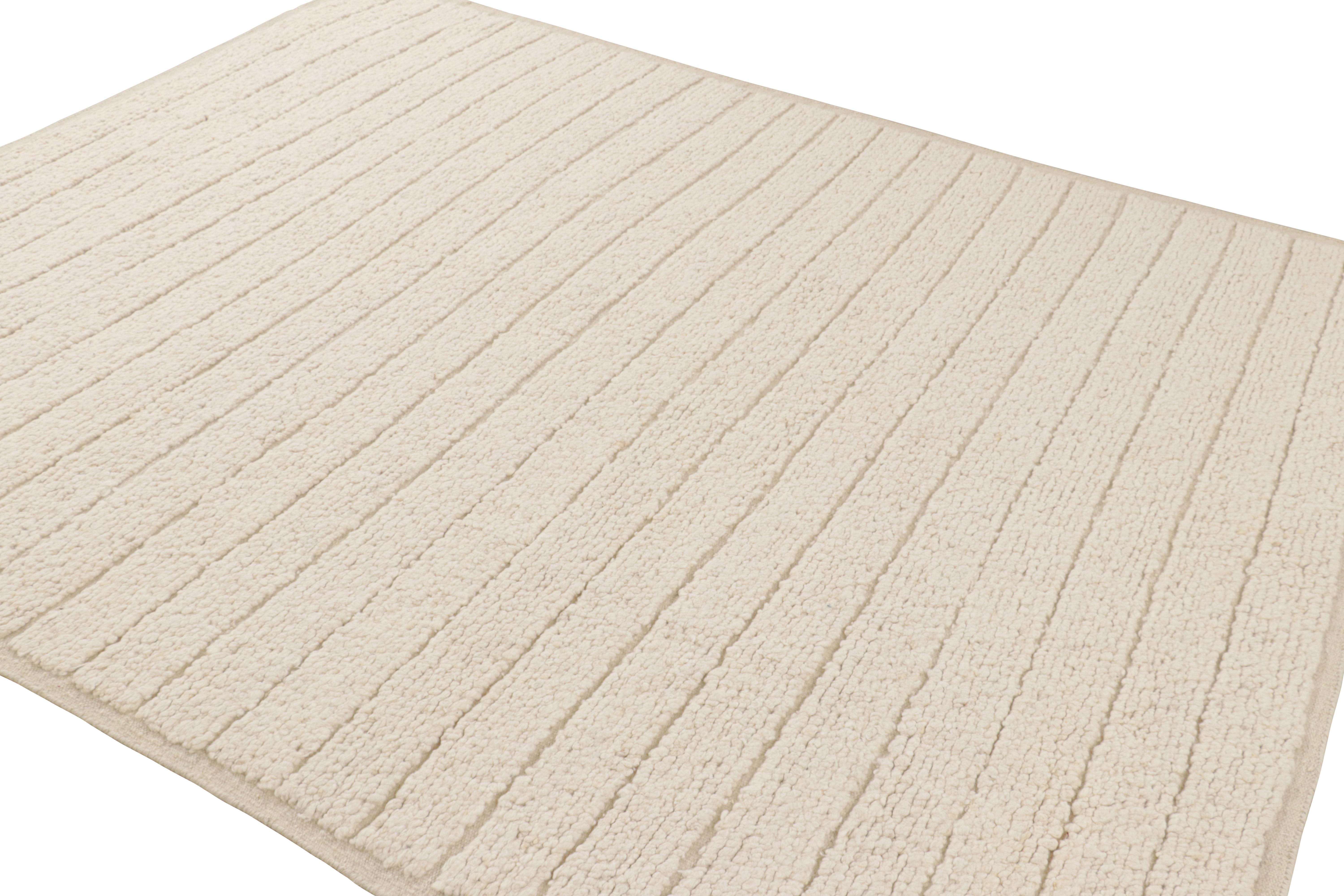 Indian Rug & Kilim’s Textural Kilim Rug in Cream and White High-Low Stripes For Sale