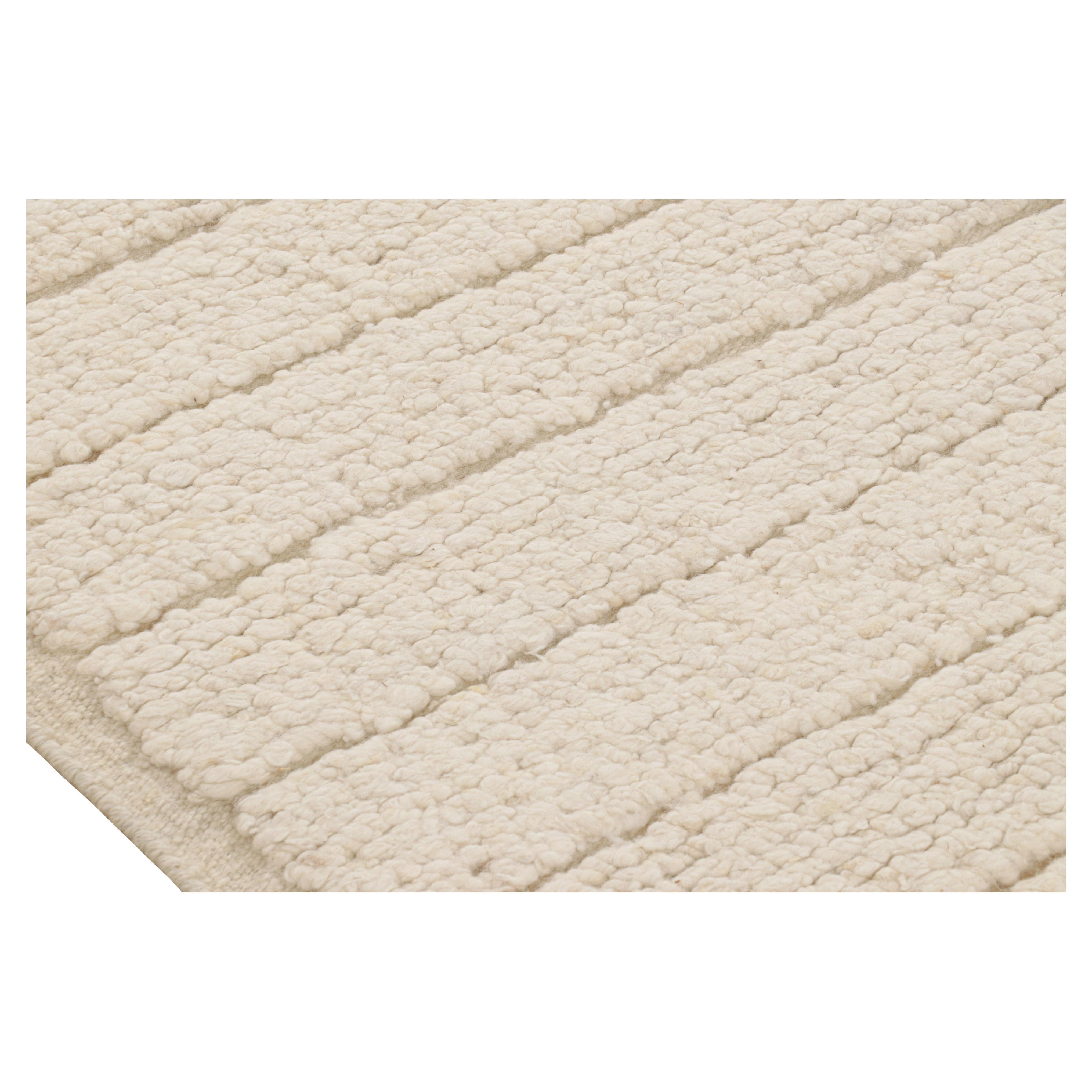 Rug & Kilim’s Textural Kilim Rug in Cream and White High-Low Stripes For Sale