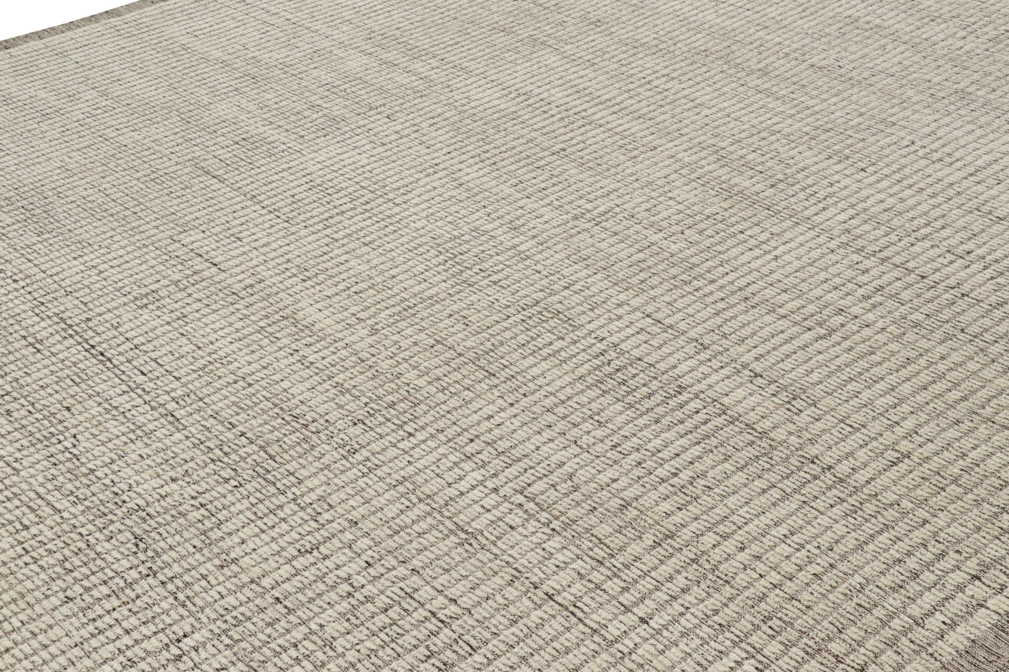 Modern Rug & Kilim’s Textural Kilim with White Textural Stripes and Black Accents For Sale