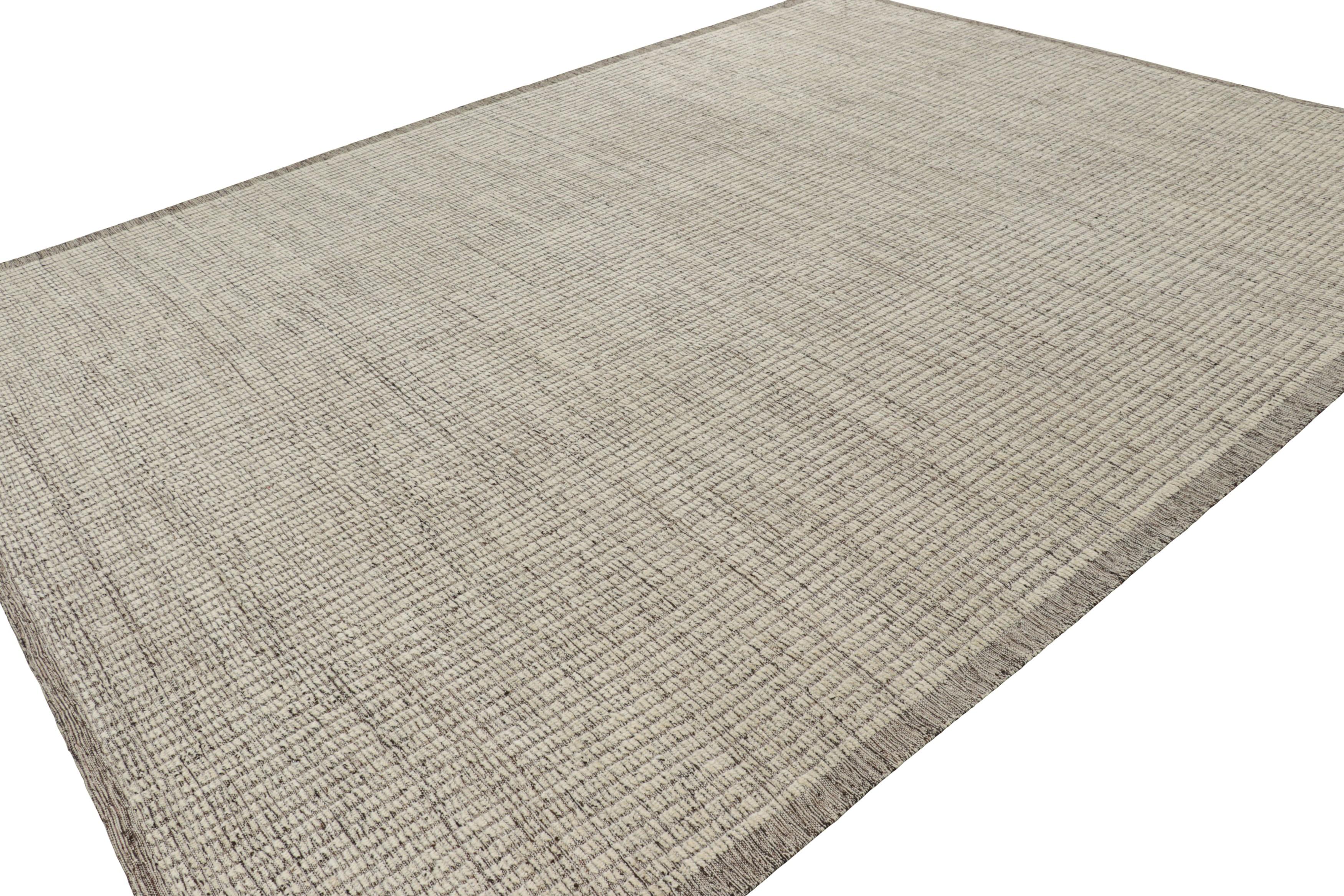 Afghan Rug & Kilim’s Textural Kilim with White Textural Stripes and Black Accents For Sale