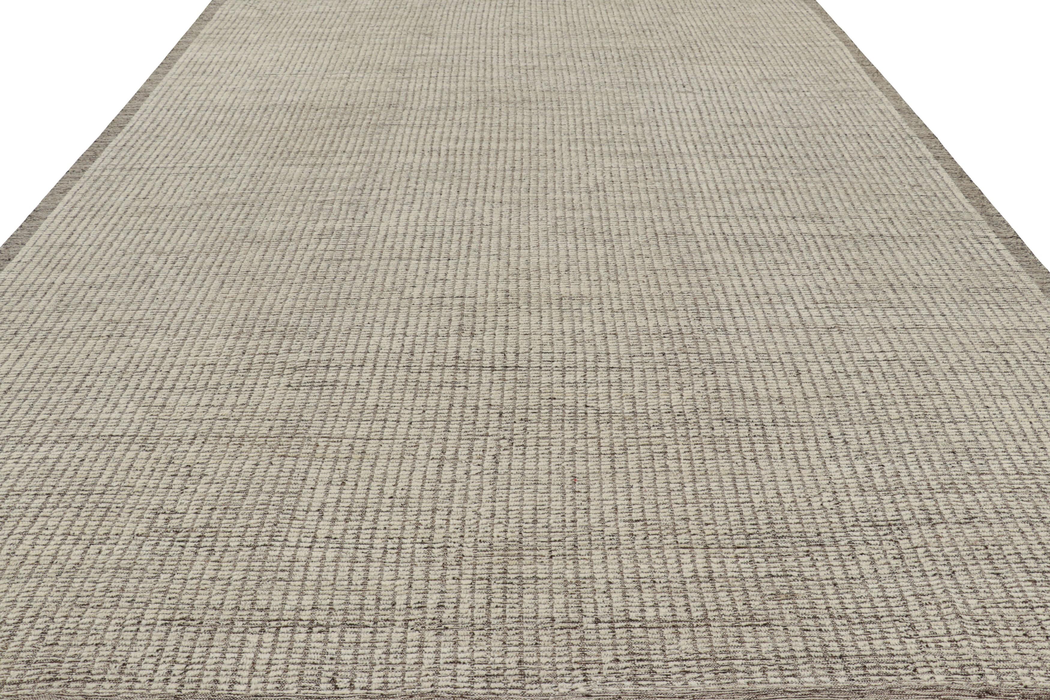 Hand-Woven Rug & Kilim’s Textural Kilim with White Textural Stripes and Black Accents For Sale