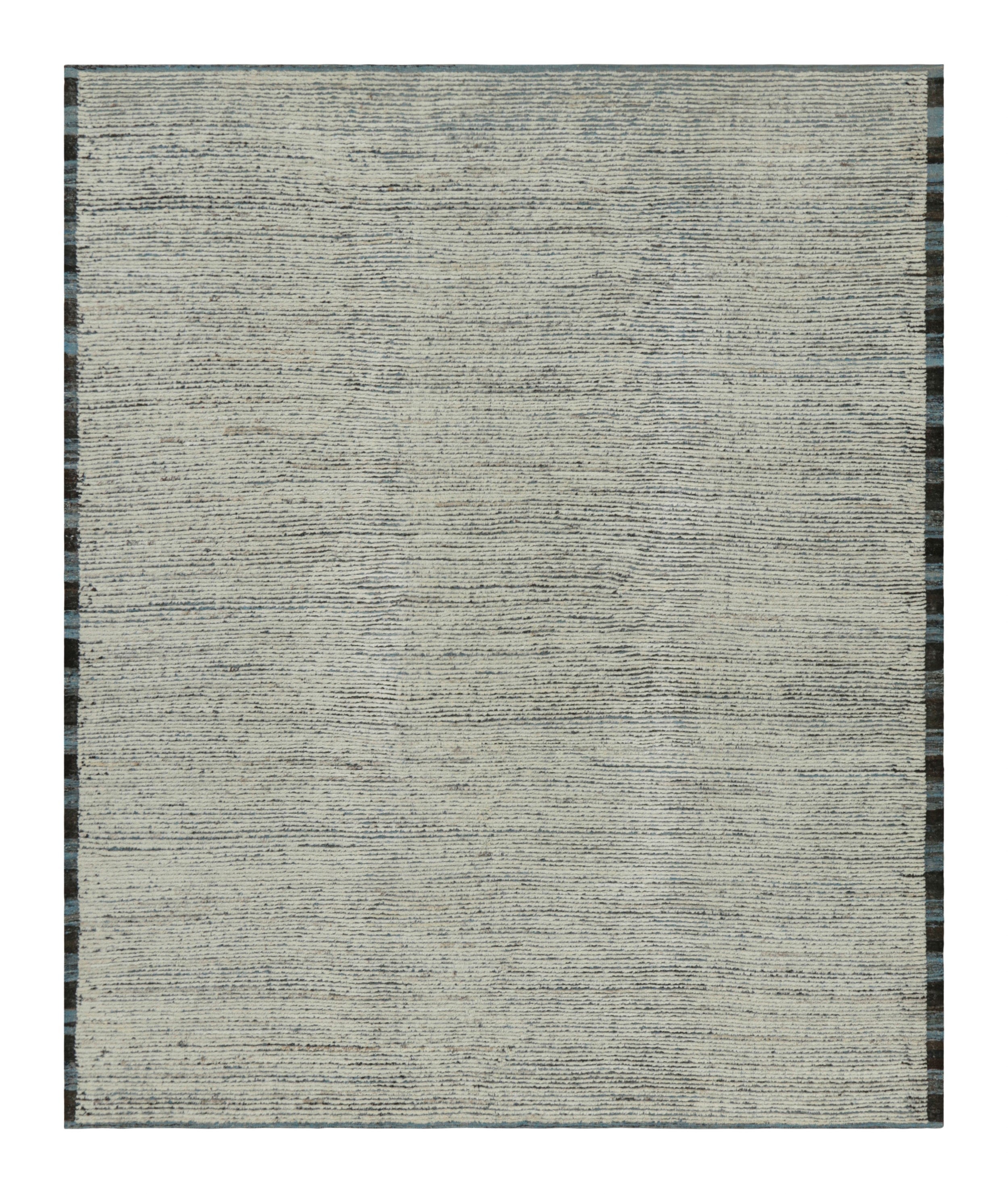 Modern Rug & Kilim’s Textural Kilim with White Textural Stripes and Blue Accents For Sale