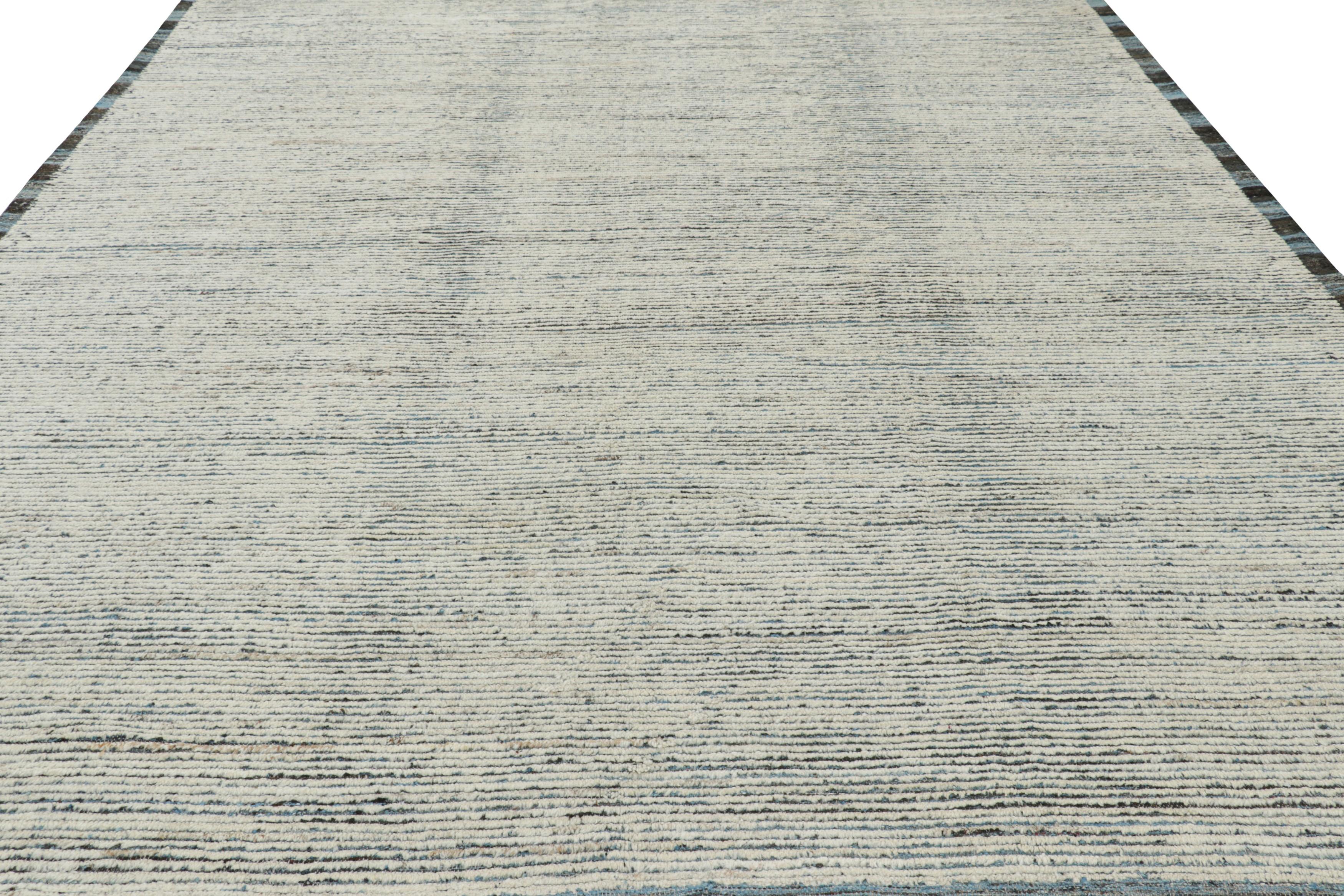 Afghan Rug & Kilim’s Textural Kilim with White Textural Stripes and Blue Accents For Sale