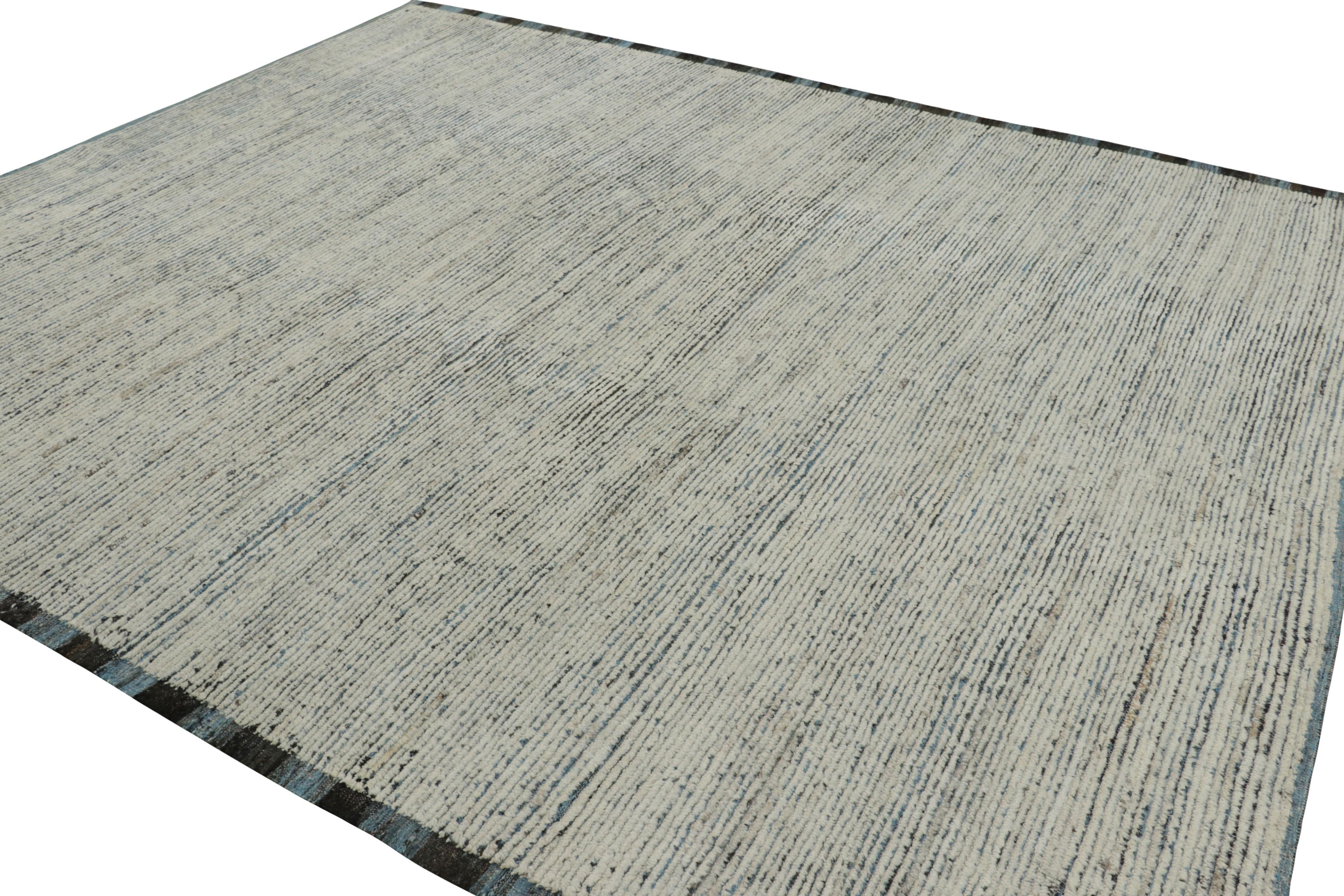 Hand-Woven Rug & Kilim’s Textural Kilim with White Textural Stripes and Blue Accents For Sale