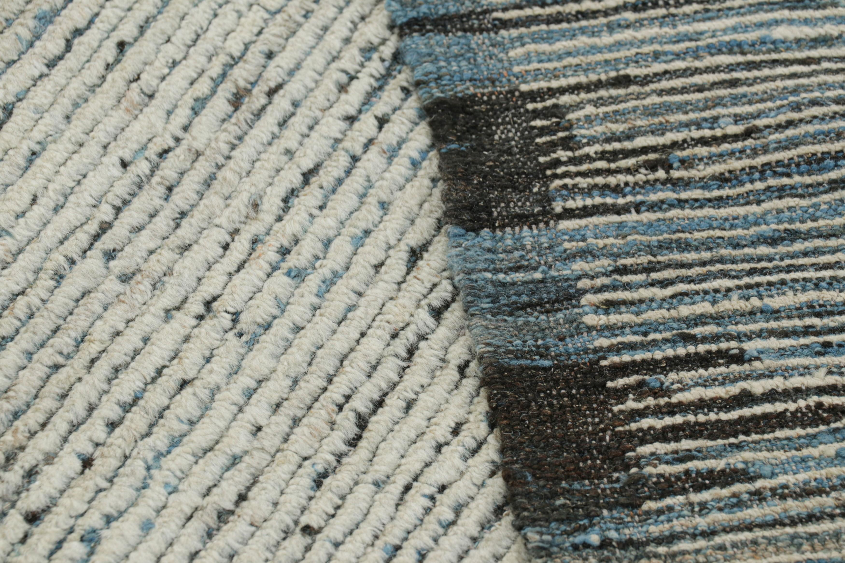 Contemporary Rug & Kilim’s Textural Kilim with White Textural Stripes and Blue Accents For Sale