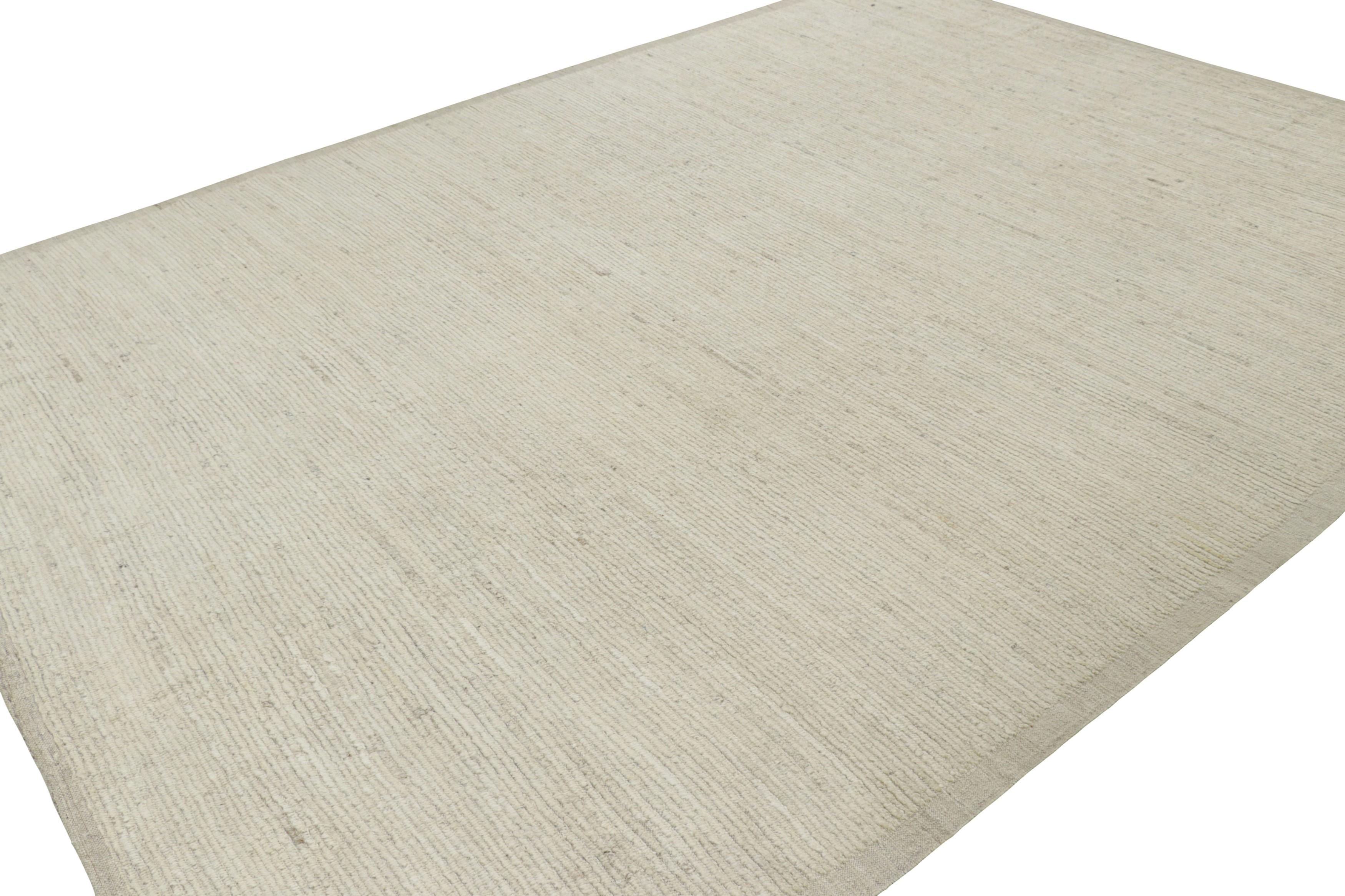 Modern Rug & Kilim’s Solid Rug in White Textural Stripes and Striae For Sale