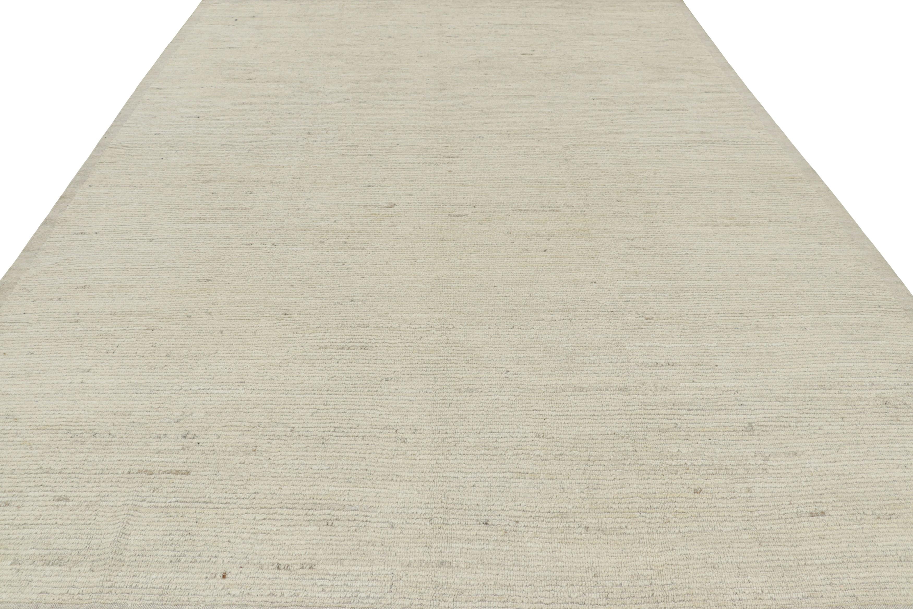 Afghan Rug & Kilim’s Solid Rug in White Textural Stripes and Striae For Sale