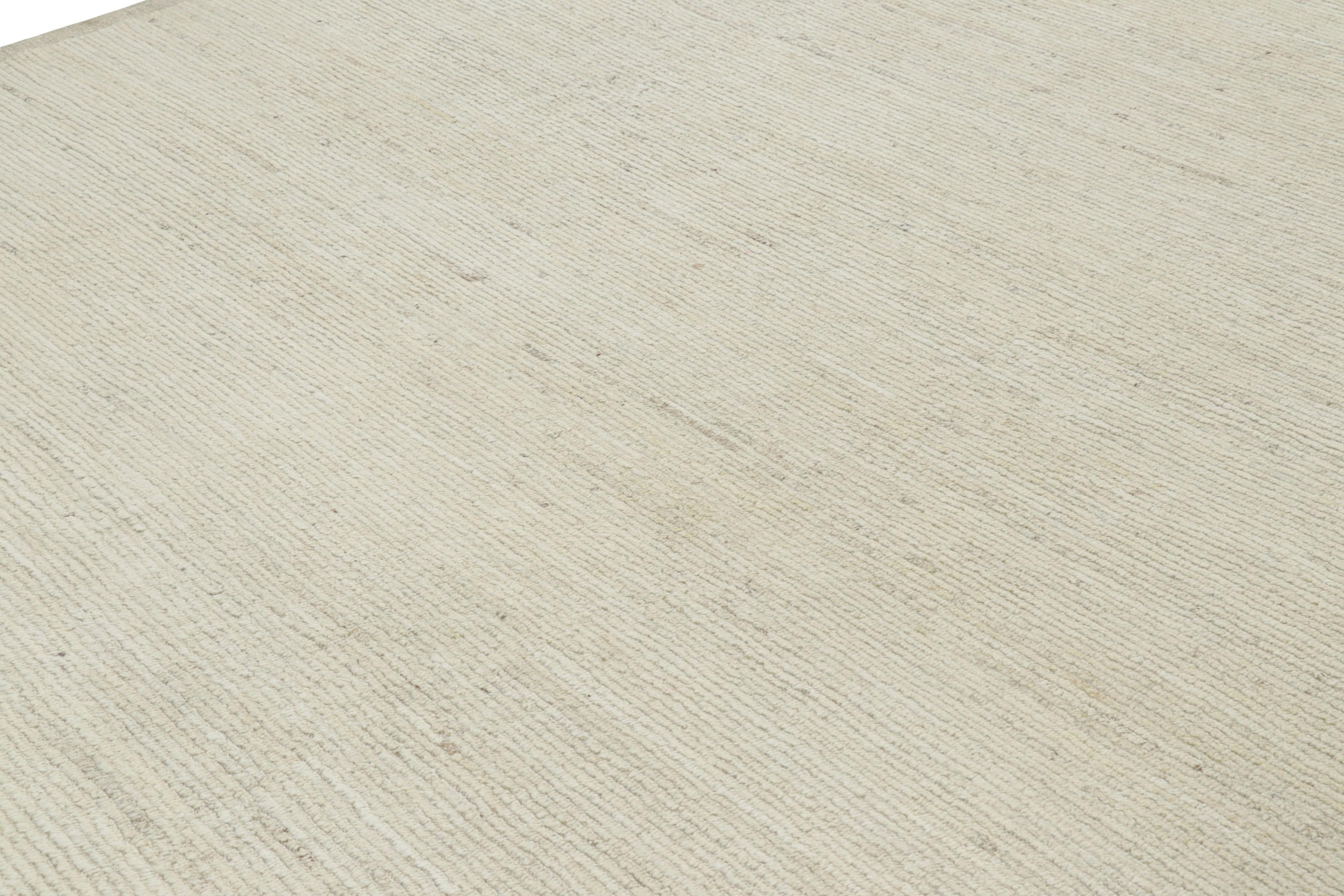 Hand-Woven Rug & Kilim’s Solid Rug in White Textural Stripes and Striae For Sale