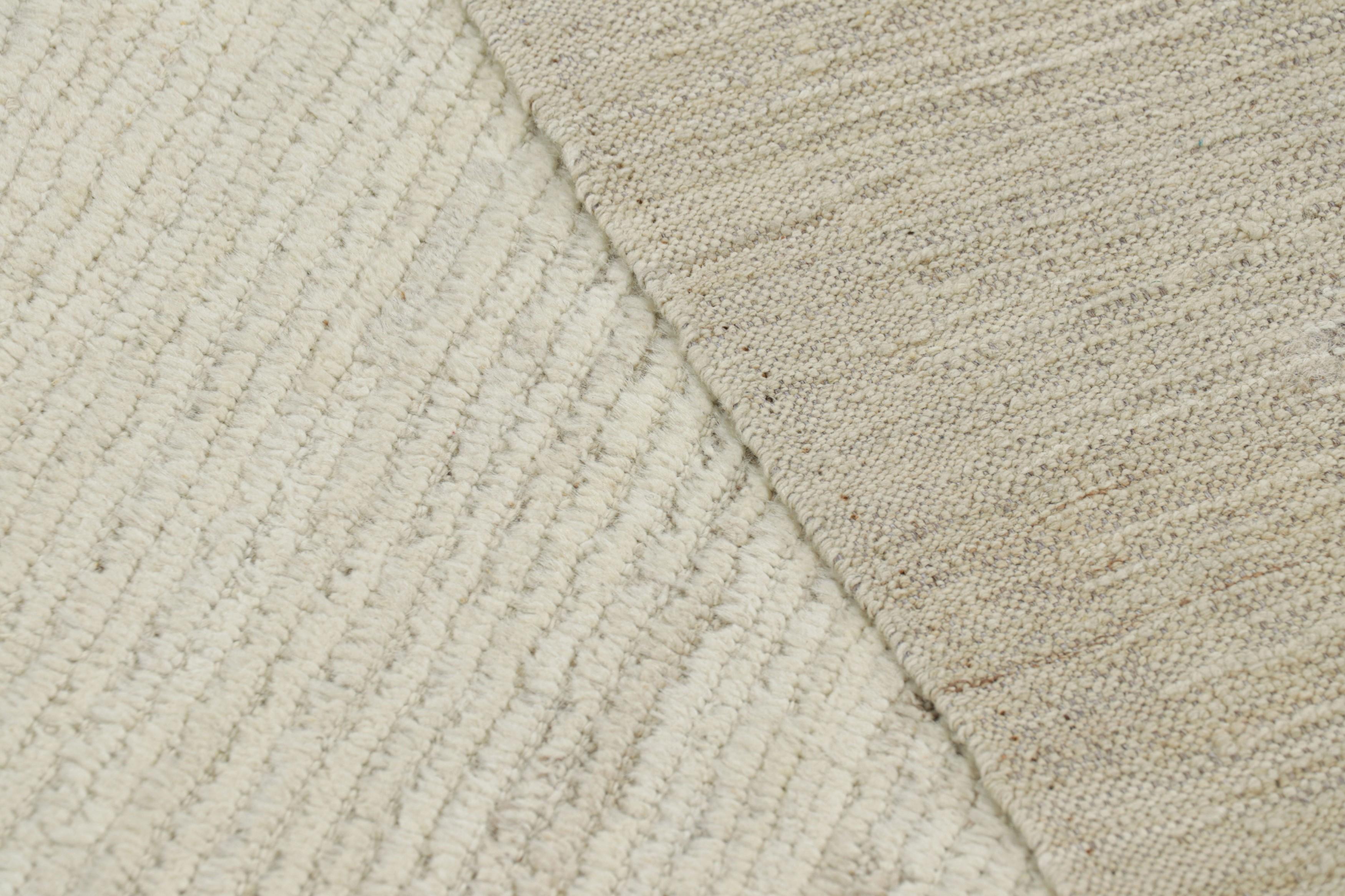 Contemporary Rug & Kilim’s Solid Rug in White Textural Stripes and Striae For Sale