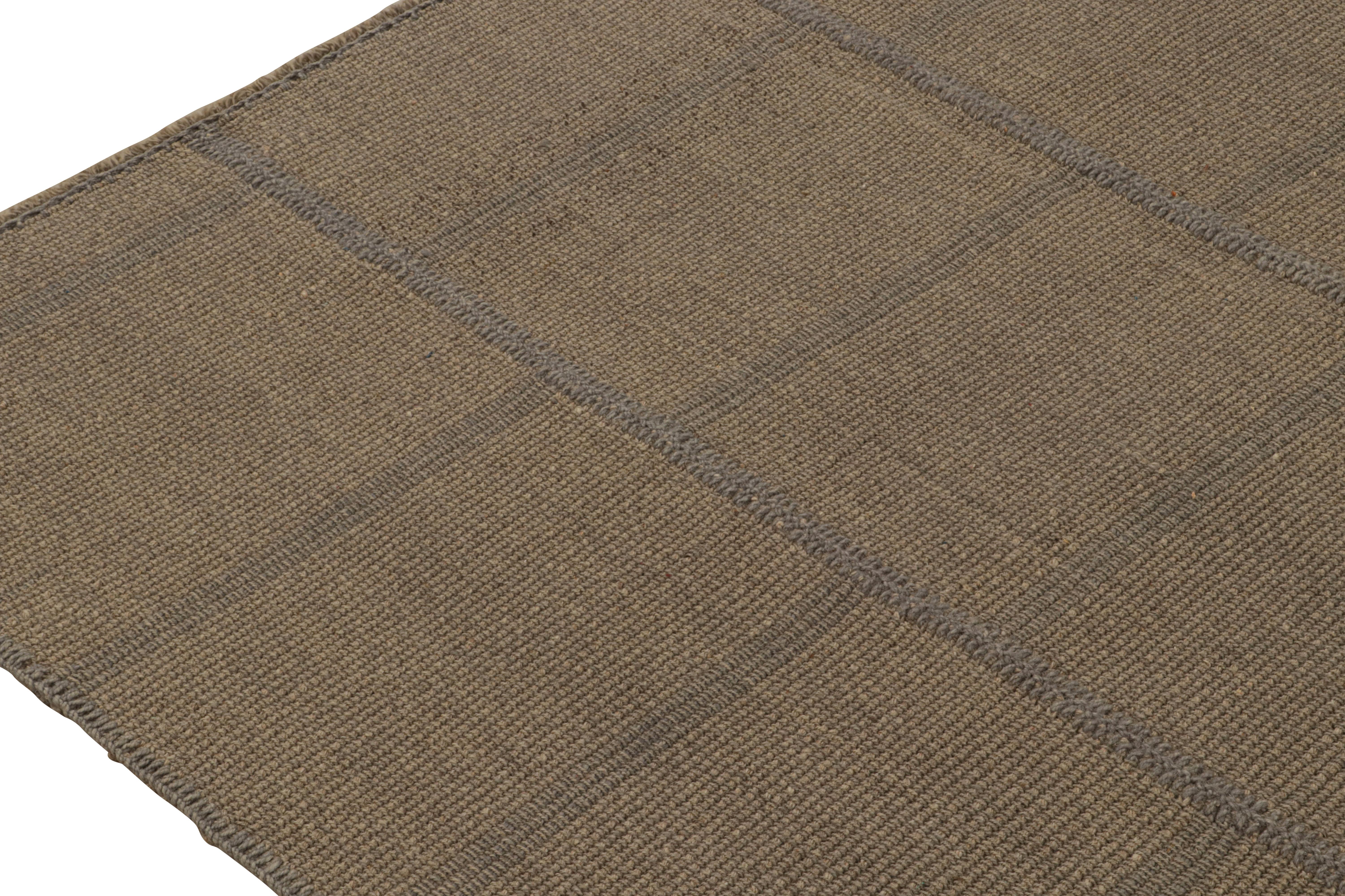 Rug & Kilim’s Textural Modern Kilim Rug in Brown with Taupe Geometric Pattern  In New Condition In Long Island City, NY