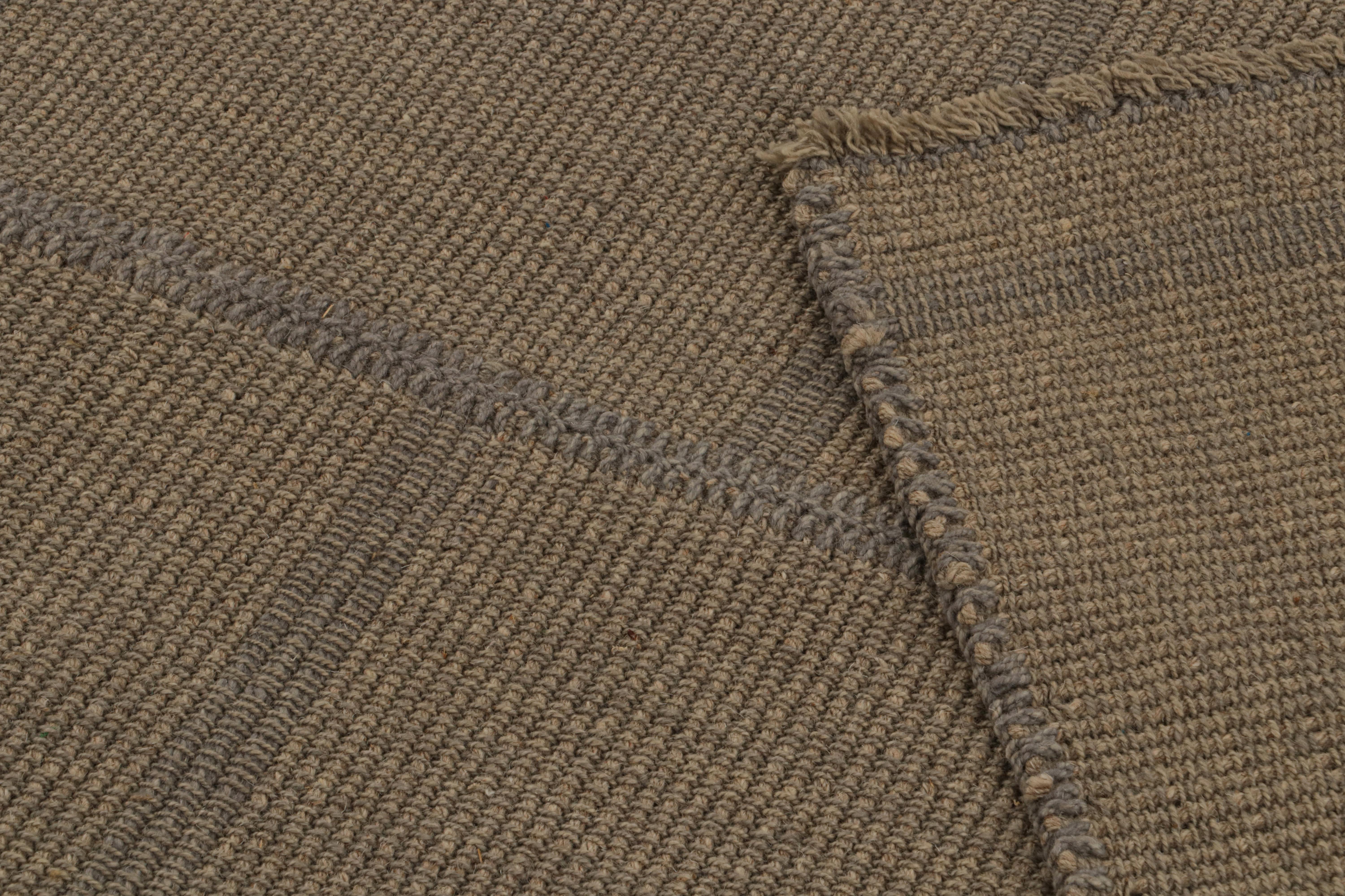 Wool Rug & Kilim’s Textural Modern Kilim Rug in Brown with Taupe Geometric Pattern 