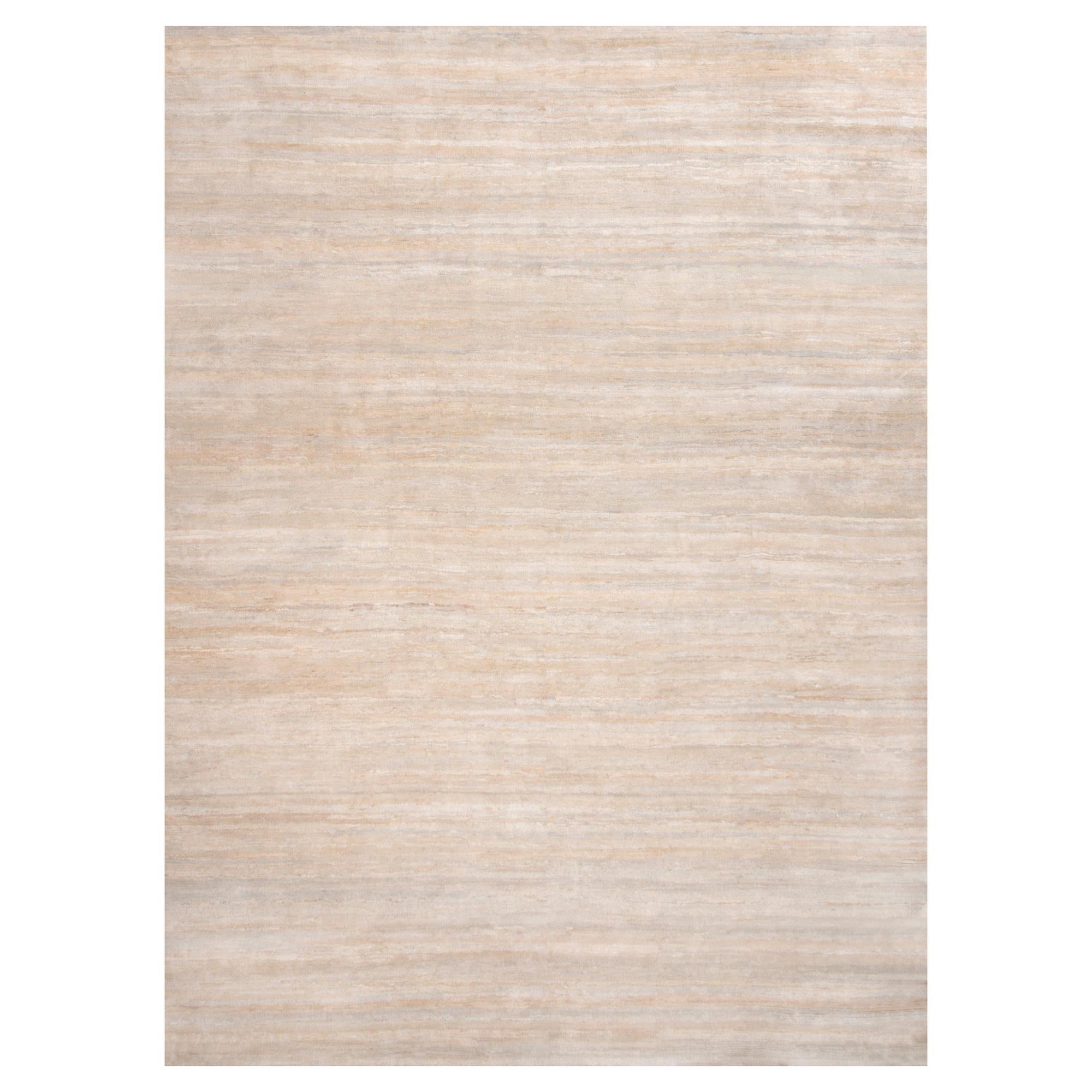 Rug & Kilim’s Textural Plain Modern Rug in Beige Two Tones For Sale